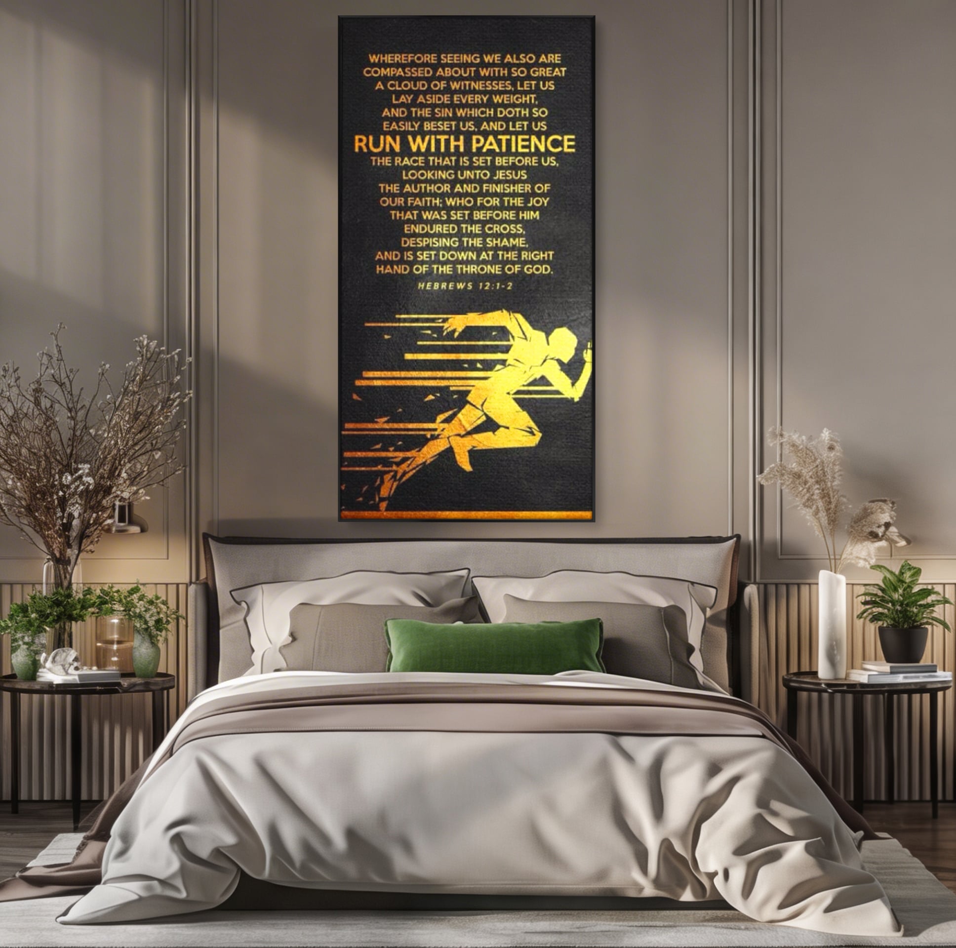 Tablou Canvas Premium LuxCanva® F1031, Alearga Spre Victorie , Verset, Biblic, Alergare, Rabdare, Perseverenta, Living Room, Birou, Culori vibrante