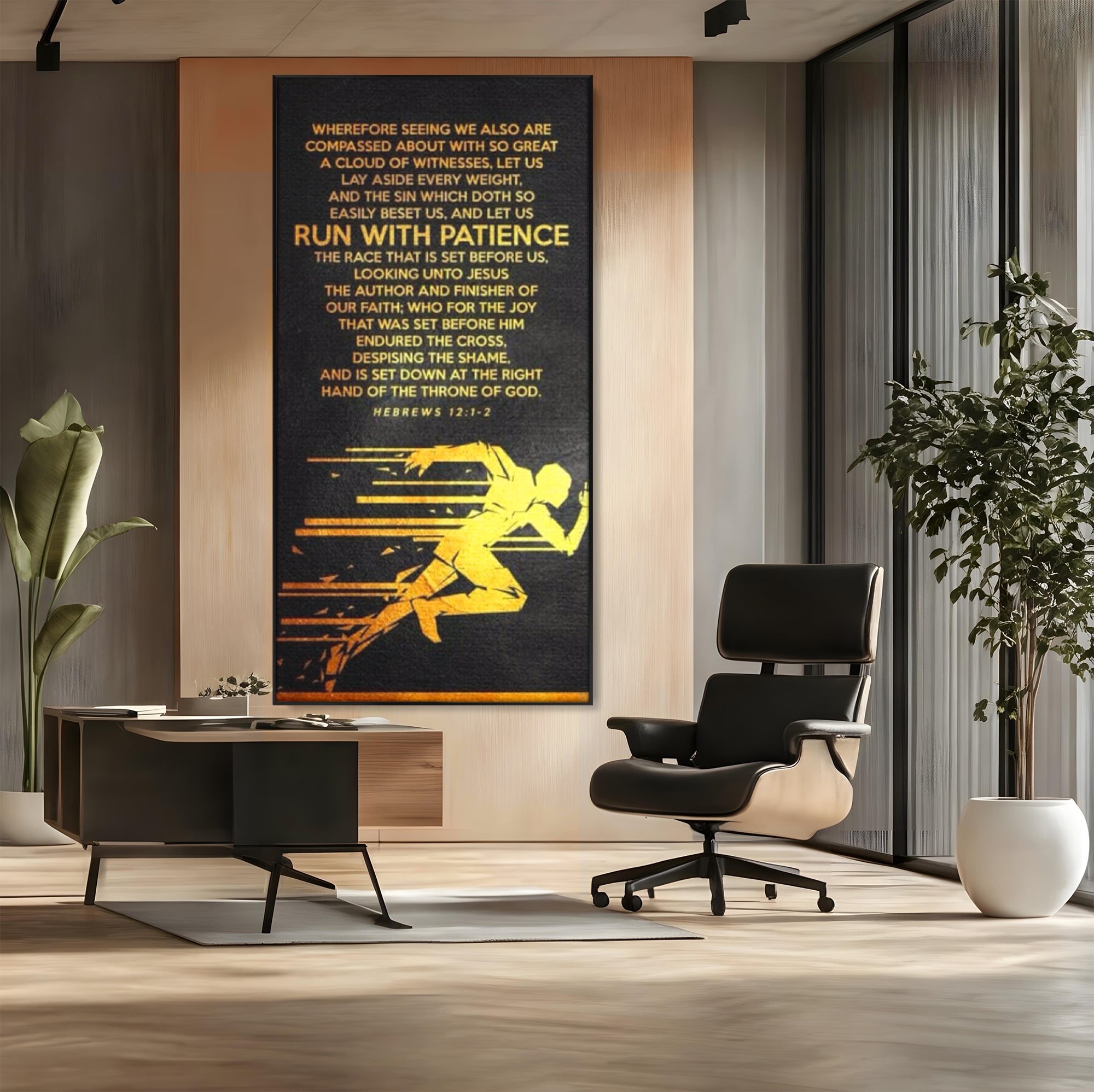 Tablou Canvas Premium LuxCanva® F1031, Alearga Spre Victorie , Verset, Biblic, Alergare, Rabdare, Perseverenta, Living Room, Birou, Culori vibrante