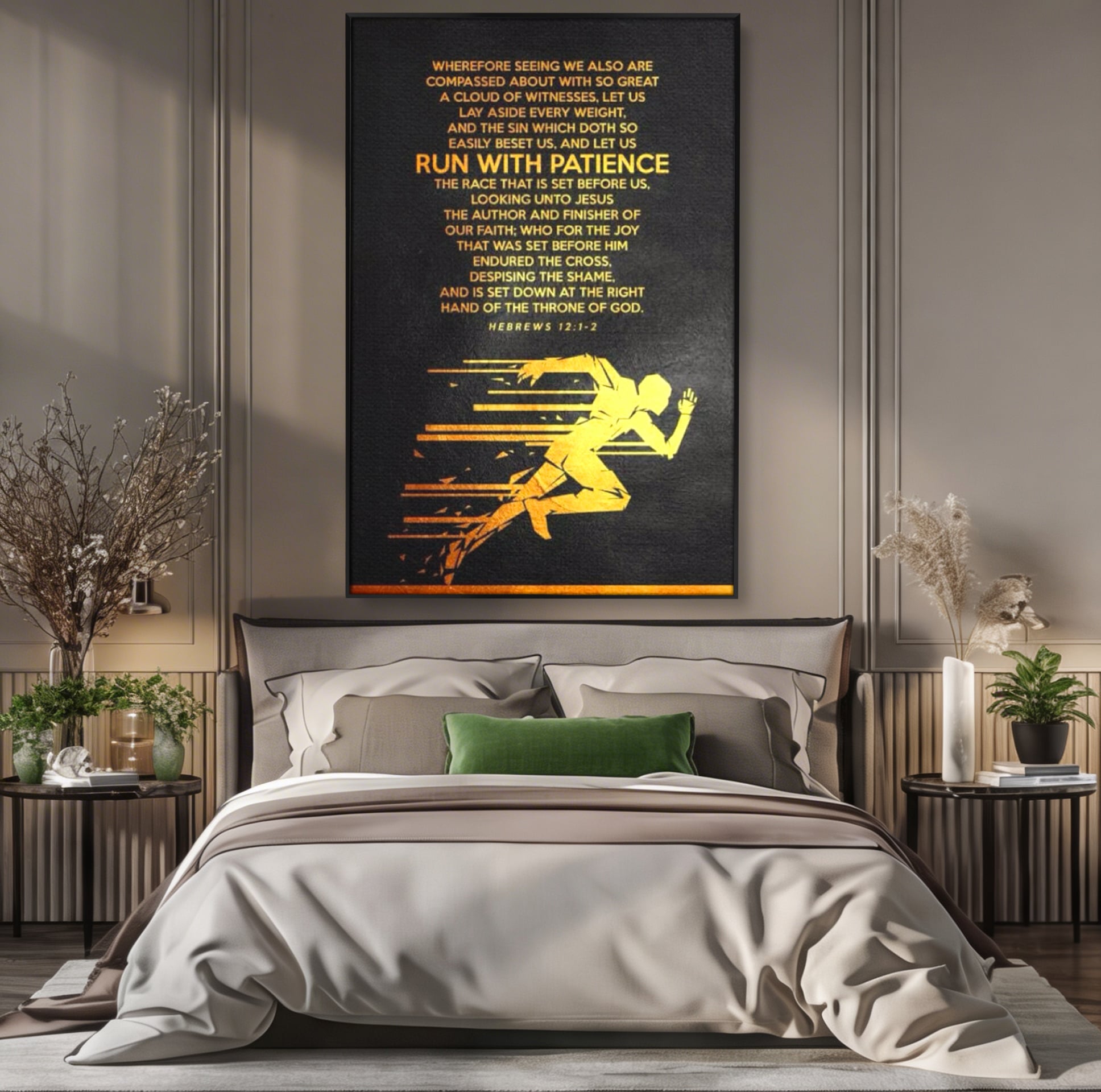 Tablou Canvas Premium LuxCanva® F1031, Alearga Spre Victorie , Verset, Biblic, Alergare, Rabdare, Perseverenta, Living Room, Birou, Culori vibrante
