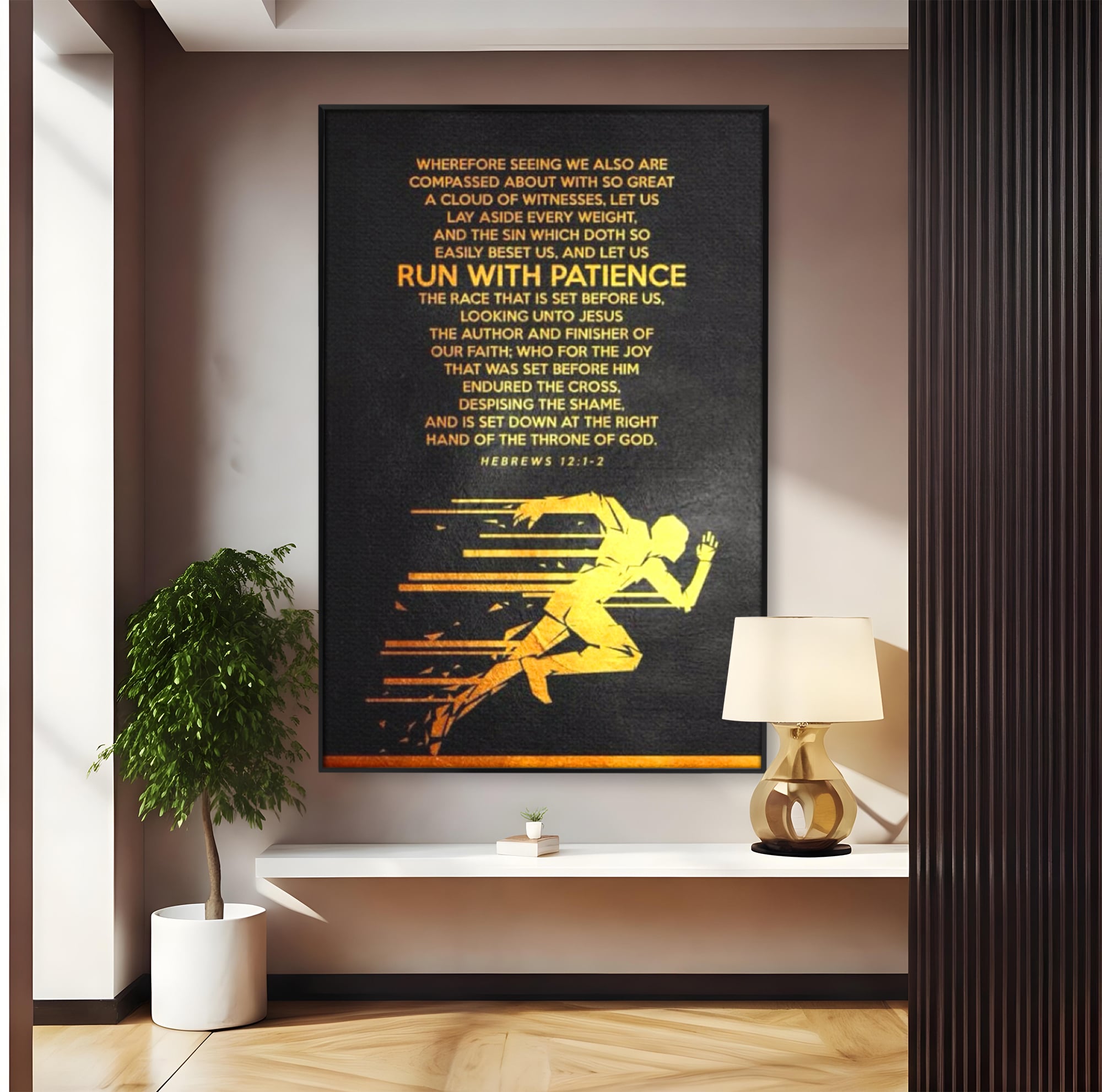 Tablou Canvas Premium LuxCanva® F1031, Alearga Spre Victorie , Verset, Biblic, Alergare, Rabdare, Perseverenta, Living Room, Birou, Culori vibrante