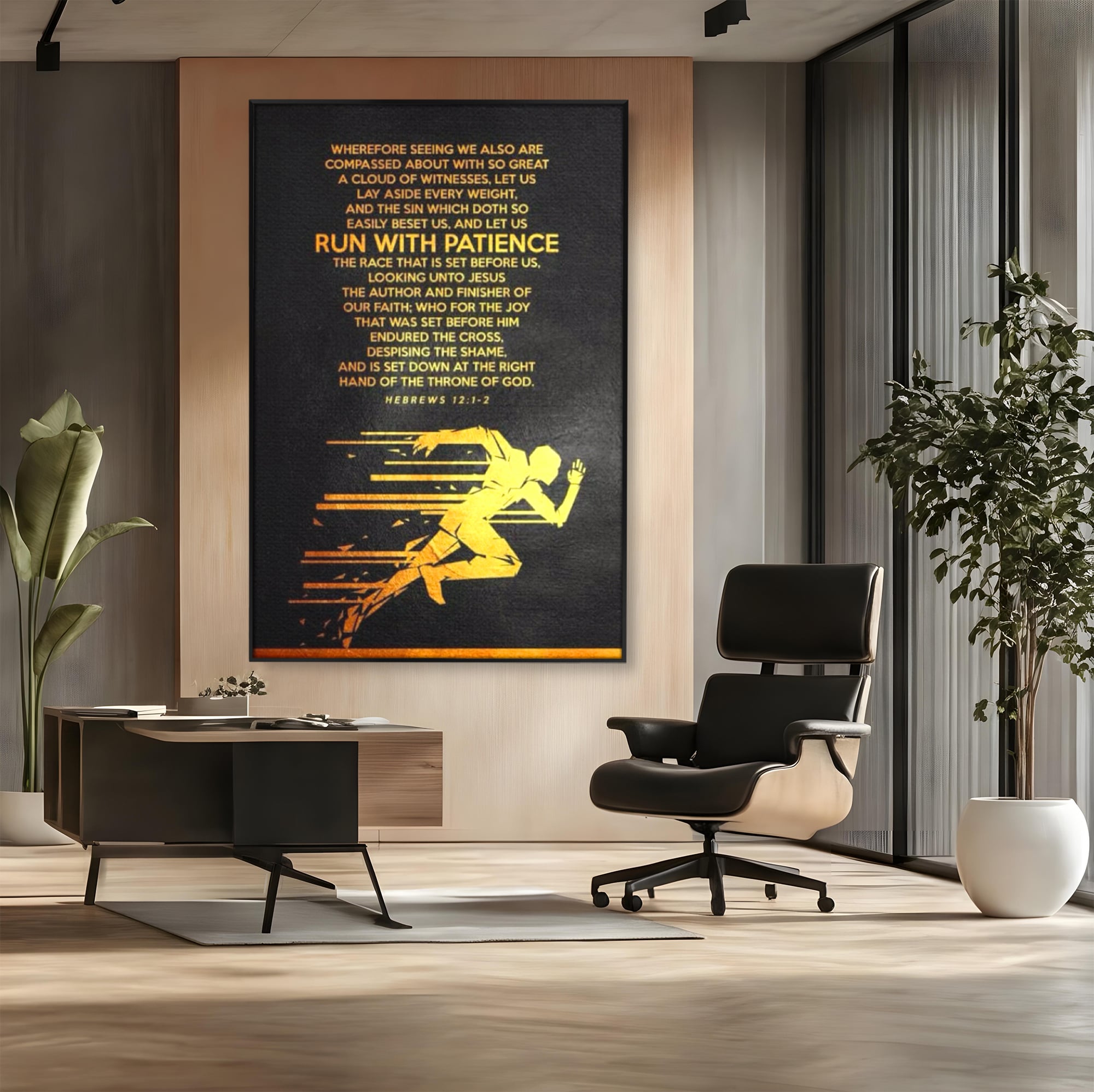 Tablou Canvas Premium LuxCanva® F1031, Alearga Spre Victorie , Verset, Biblic, Alergare, Rabdare, Perseverenta, Living Room, Birou, Culori vibrante