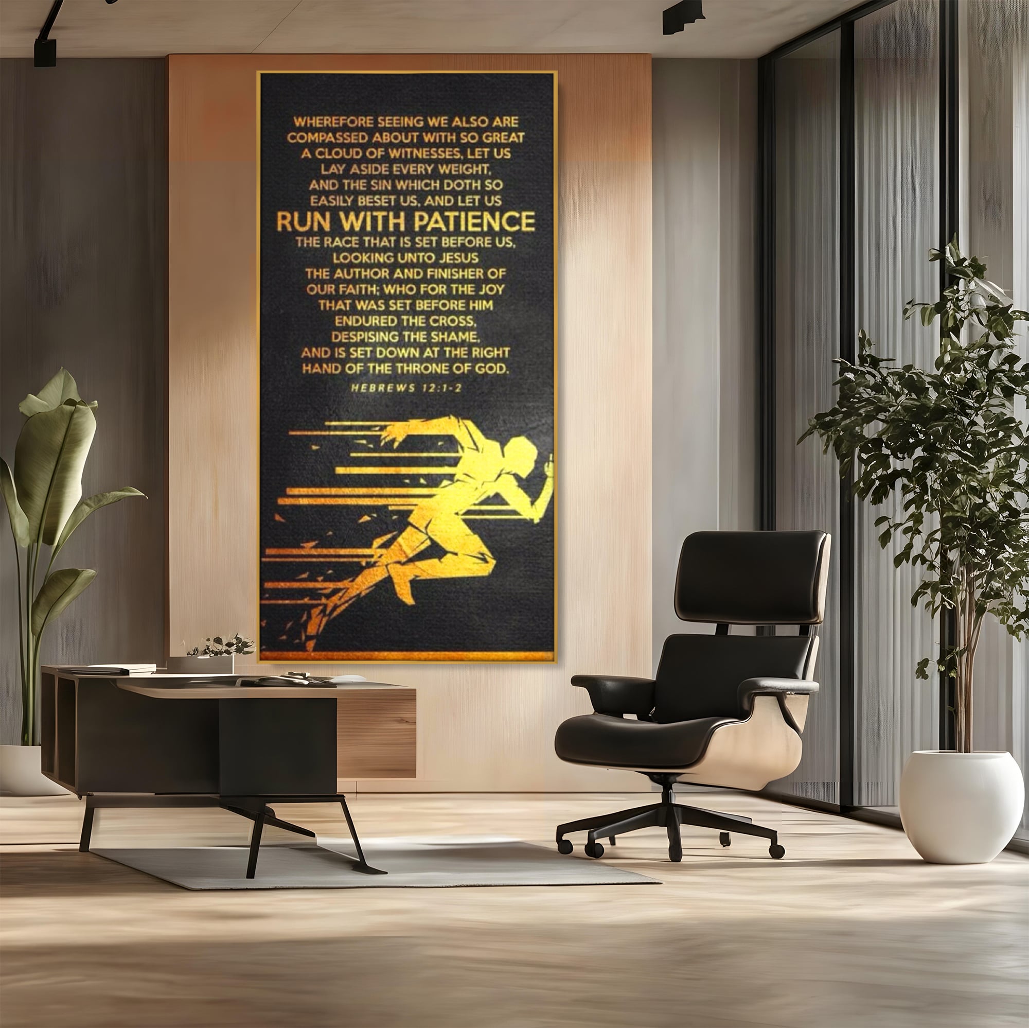 Tablou Canvas Premium LuxCanva® F1031, Alearga Spre Victorie , Verset, Biblic, Alergare, Rabdare, Perseverenta, Living Room, Birou, Culori vibrante