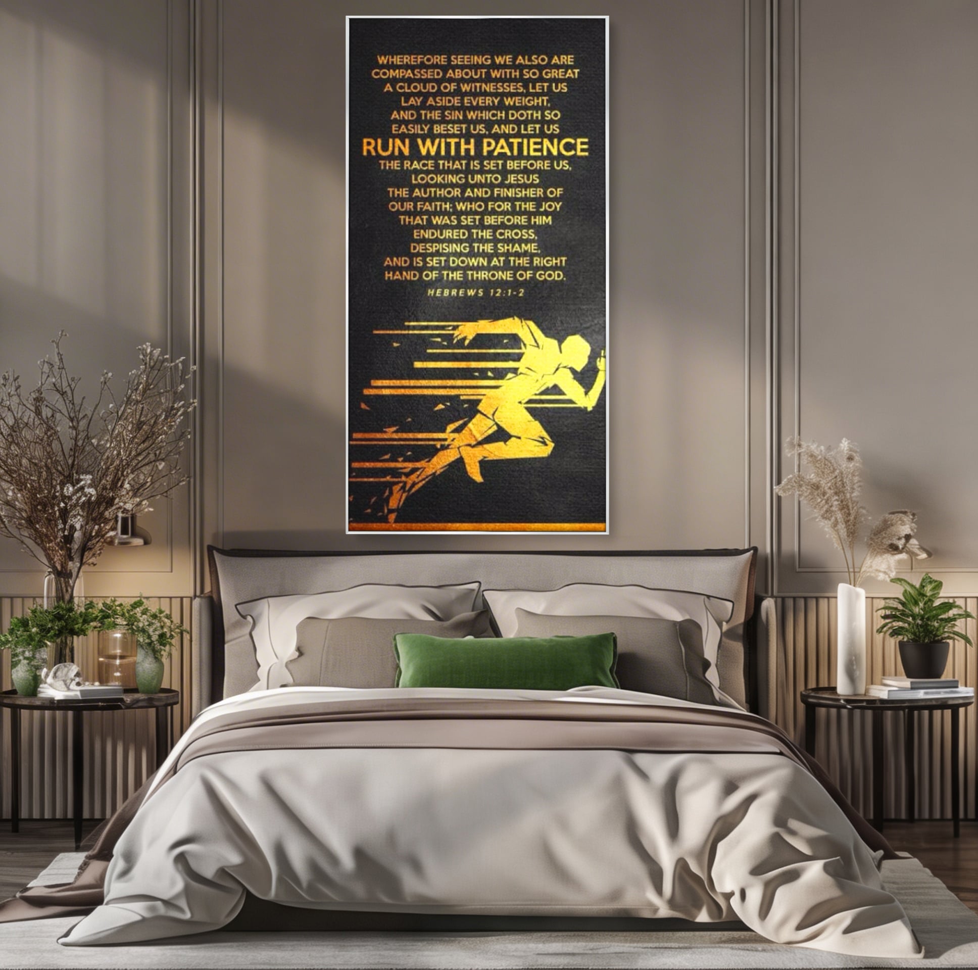 Tablou Canvas Premium LuxCanva® F1031, Alearga Spre Victorie , Verset, Biblic, Alergare, Rabdare, Perseverenta, Living Room, Birou, Culori vibrante