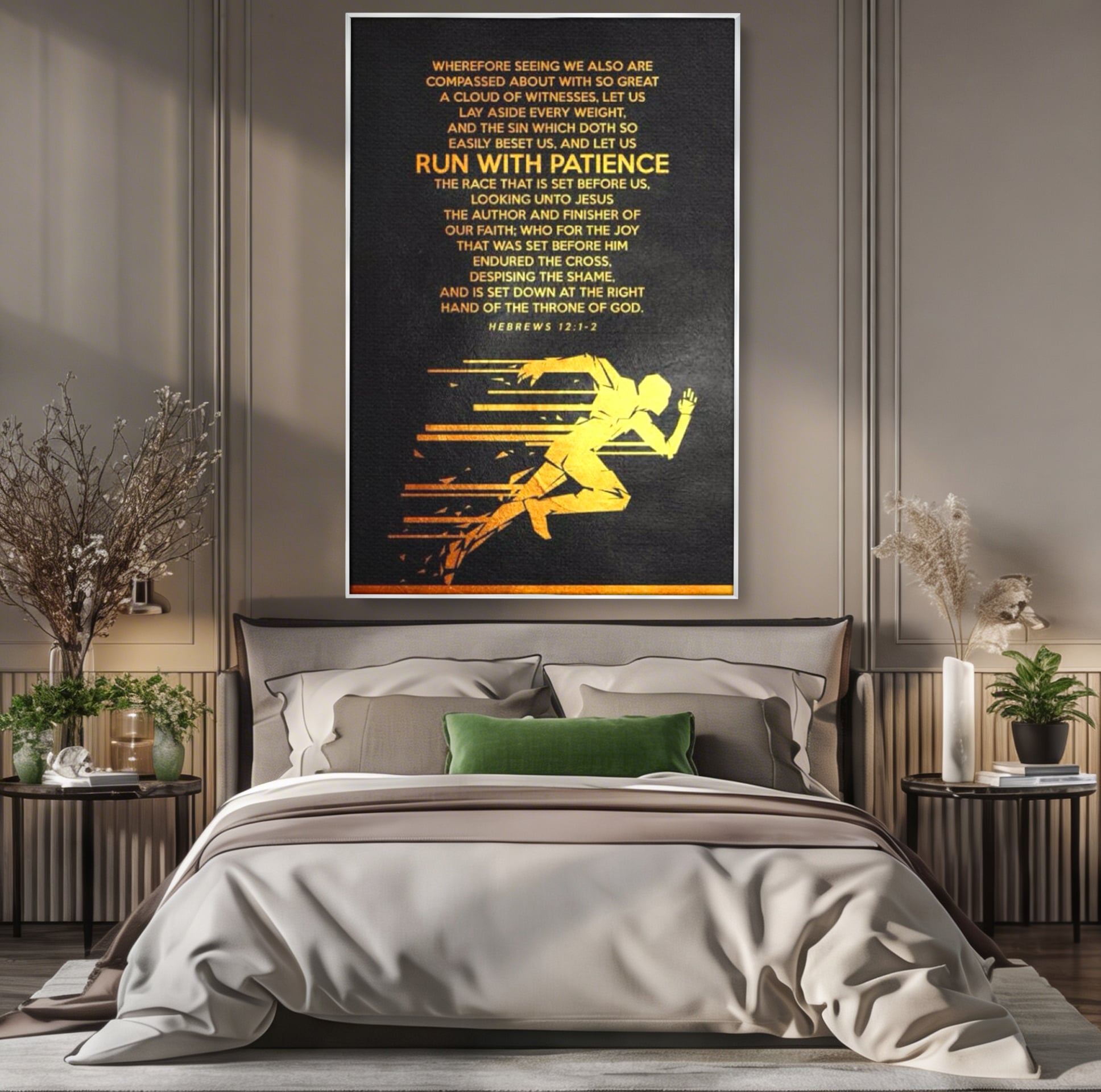 Tablou Canvas Premium LuxCanva® F1031, Alearga Spre Victorie , Verset, Biblic, Alergare, Rabdare, Perseverenta, Living Room, Birou, Culori vibrante