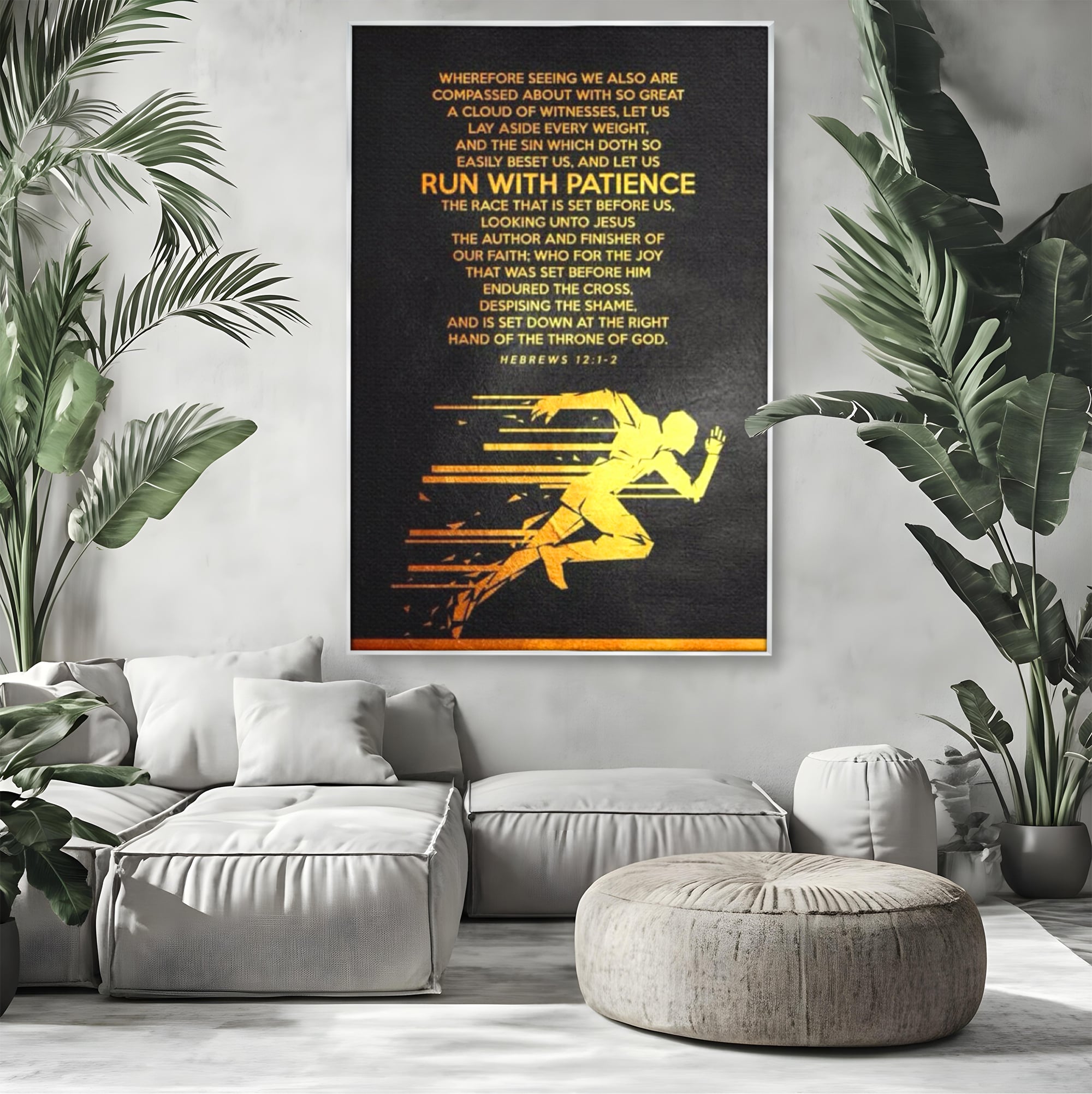 Tablou Canvas Premium LuxCanva® F1031, Alearga Spre Victorie , Verset, Biblic, Alergare, Rabdare, Perseverenta, Living Room, Birou, Culori vibrante
