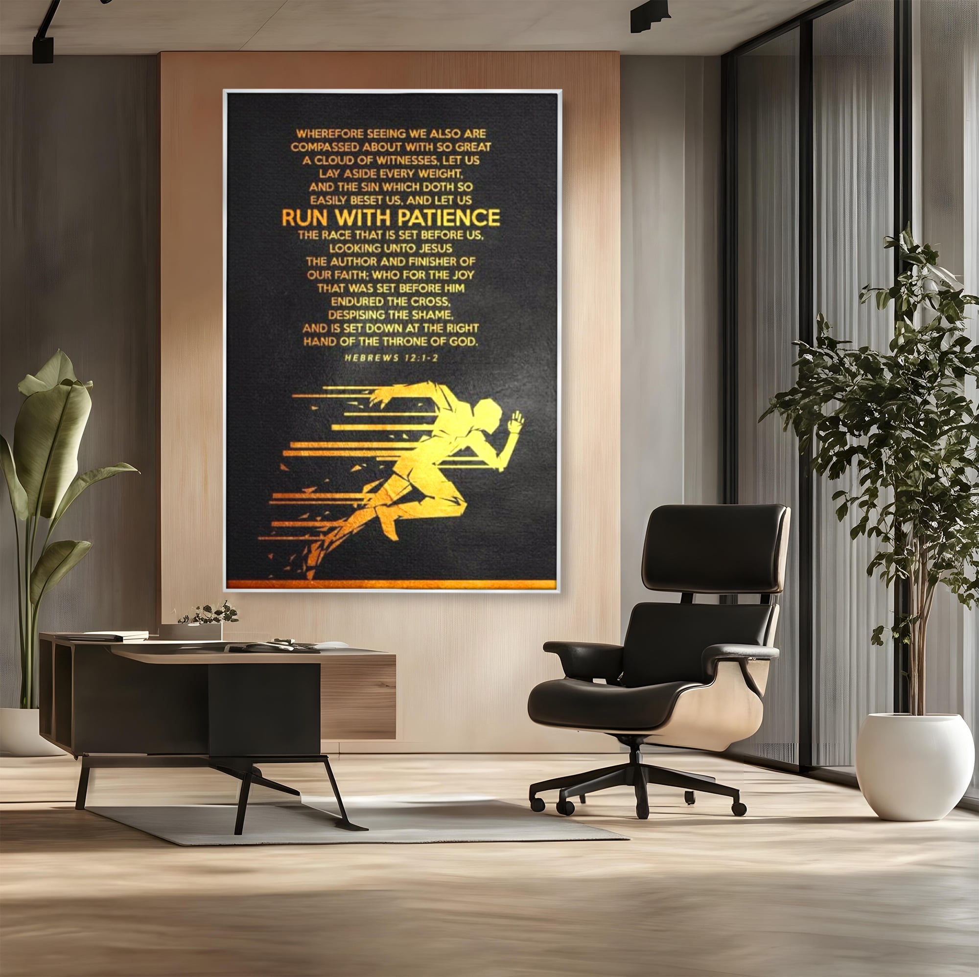 Tablou Canvas Premium LuxCanva® F1031, Alearga Spre Victorie , Verset, Biblic, Alergare, Rabdare, Perseverenta, Living Room, Birou, Culori vibrante