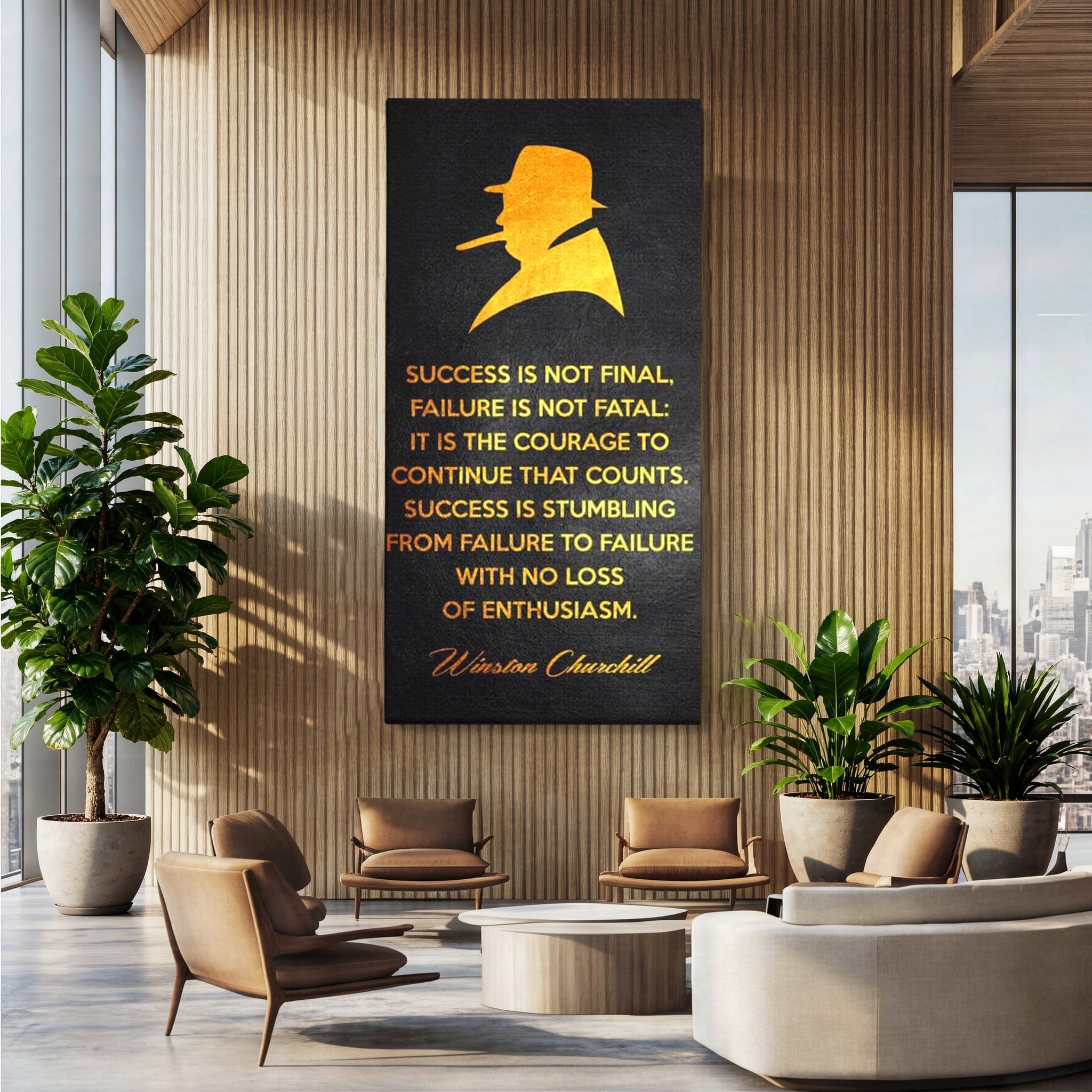 Tablou Canvas Premium LuxCanva® F1033, Gandeste Ca Un Lider , Churchill, Lideri, Motivatie, Perseverenta, Succes, Living Room, Birou, Culori vibrante