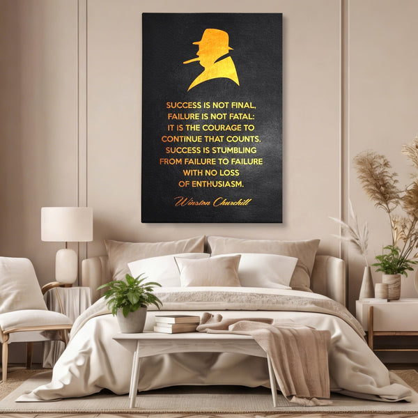 Tablou Canvas Premium LuxCanva® F1033, Gandeste Ca Un Lider , Churchill, Lideri, Motivatie, Perseverenta, Succes, Living Room, Birou, Culori vibrante