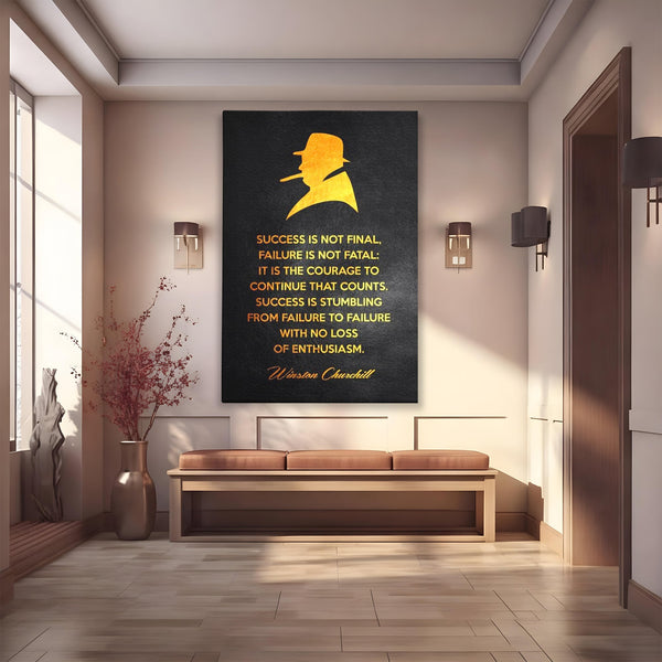 Tablou Canvas Premium LuxCanva® F1033, Gandeste Ca Un Lider , Churchill, Lideri, Motivatie, Perseverenta, Succes, Living Room, Birou, Culori vibrante