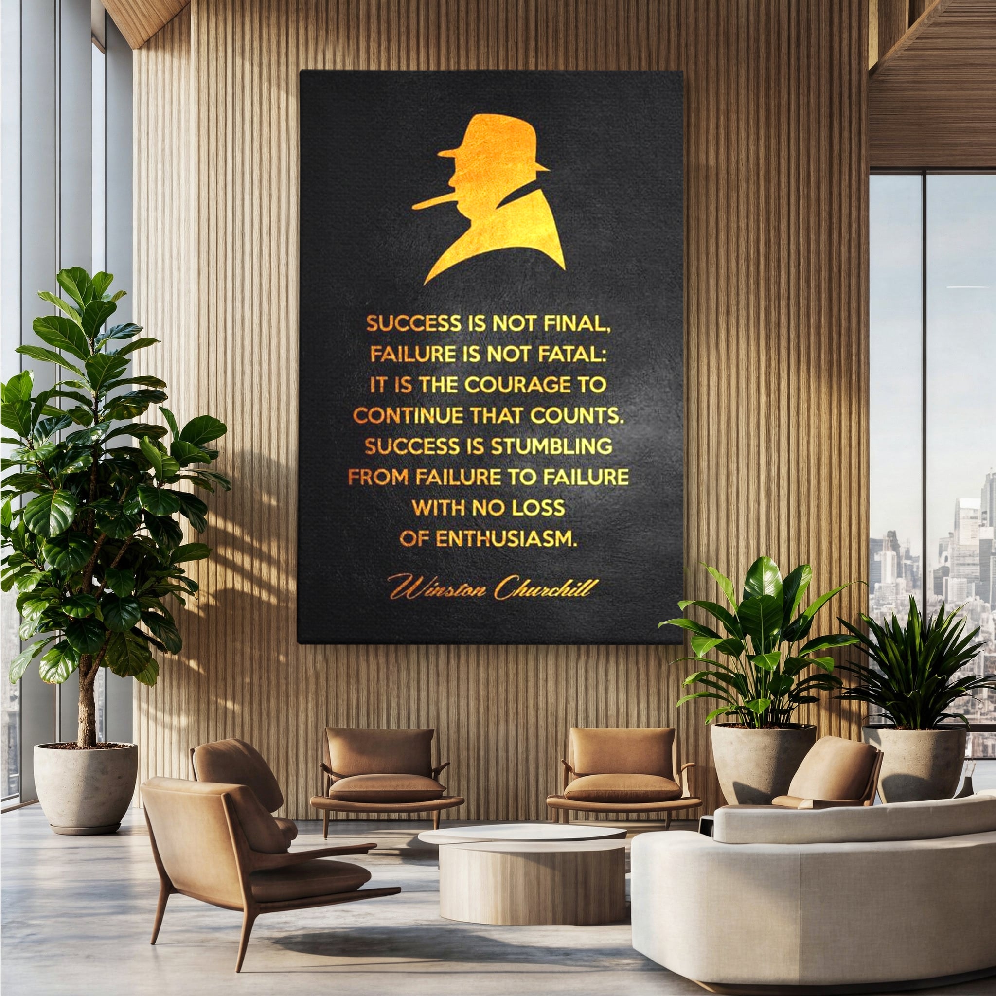 Tablou Canvas Premium LuxCanva® F1033, Gandeste Ca Un Lider , Churchill, Lideri, Motivatie, Perseverenta, Succes, Living Room, Birou, Culori vibrante
