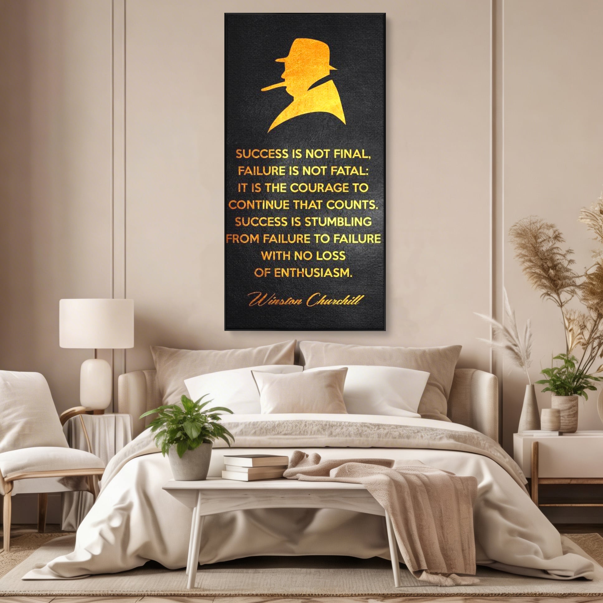 Tablou Canvas Premium LuxCanva® F1033, Gandeste Ca Un Lider , Churchill, Lideri, Motivatie, Perseverenta, Succes, Living Room, Birou, Culori vibrante