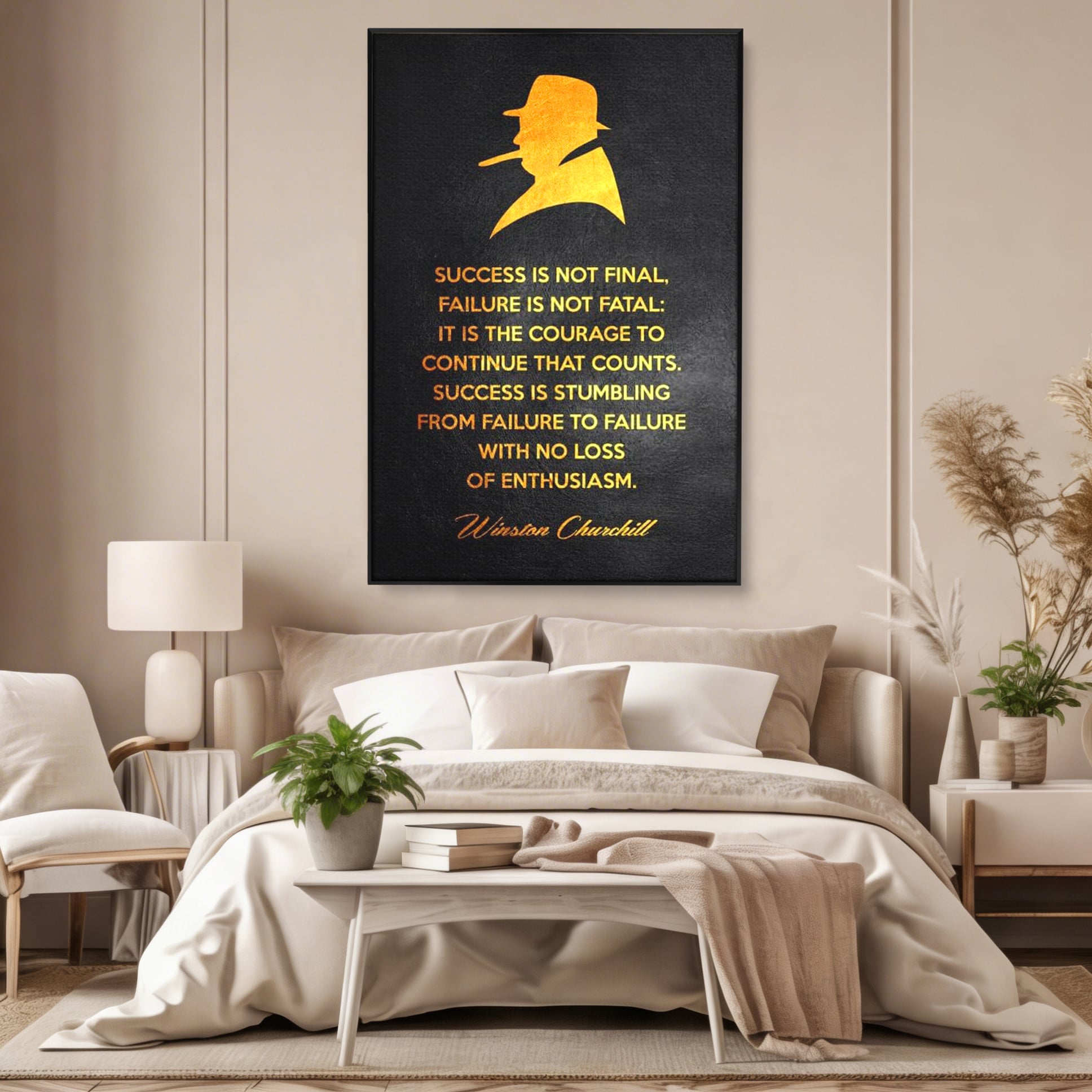 Tablou Canvas Premium LuxCanva® F1033, Gandeste Ca Un Lider , Churchill, Lideri, Motivatie, Perseverenta, Succes, Living Room, Birou, Culori vibrante