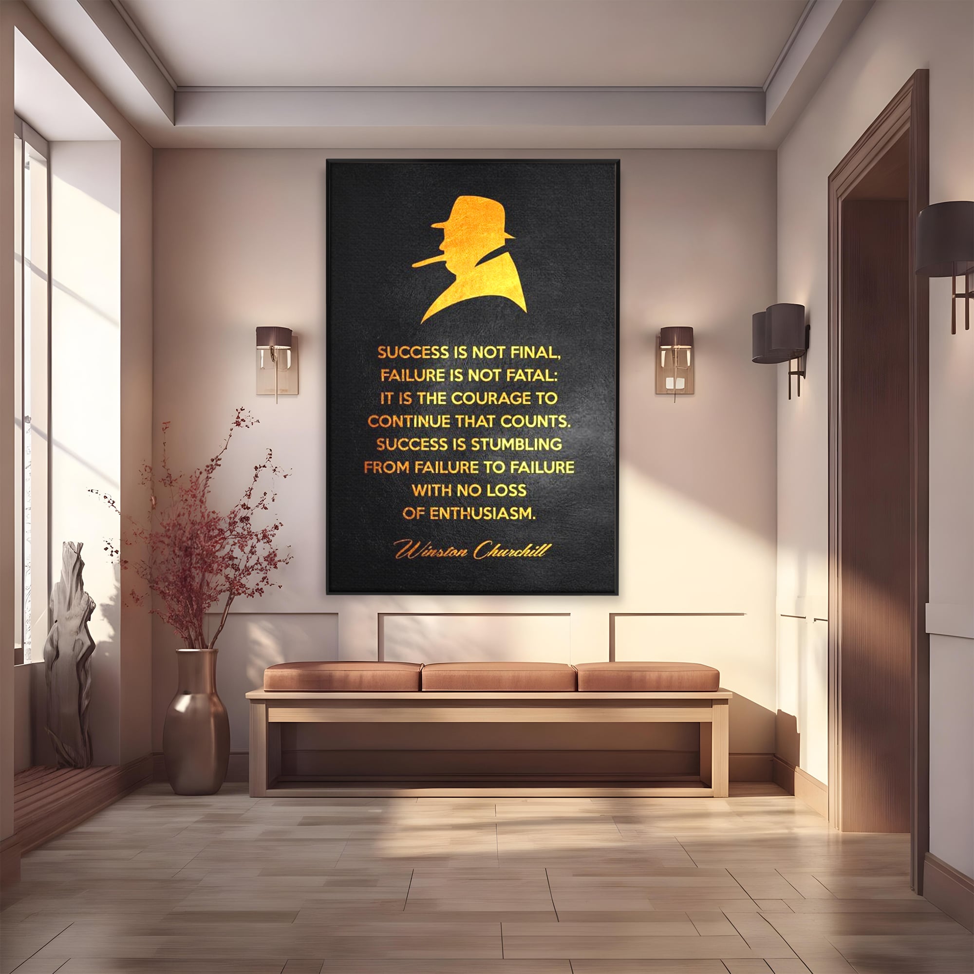 Tablou Canvas Premium LuxCanva® F1033, Gandeste Ca Un Lider , Churchill, Lideri, Motivatie, Perseverenta, Succes, Living Room, Birou, Culori vibrante