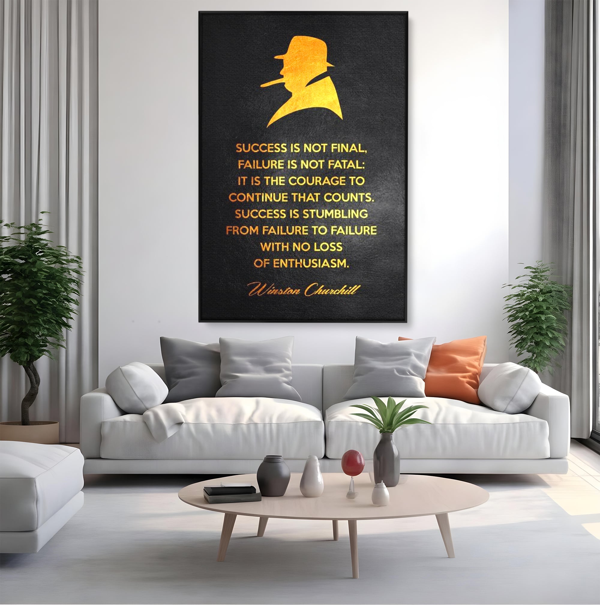 Tablou Canvas Premium LuxCanva® F1033, Gandeste Ca Un Lider , Churchill, Lideri, Motivatie, Perseverenta, Succes, Living Room, Birou, Culori vibrante