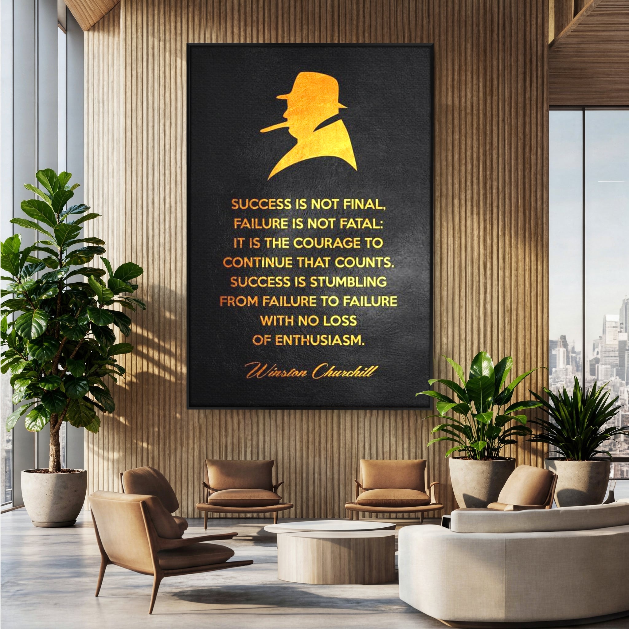 Tablou Canvas Premium LuxCanva® F1033, Gandeste Ca Un Lider , Churchill, Lideri, Motivatie, Perseverenta, Succes, Living Room, Birou, Culori vibrante