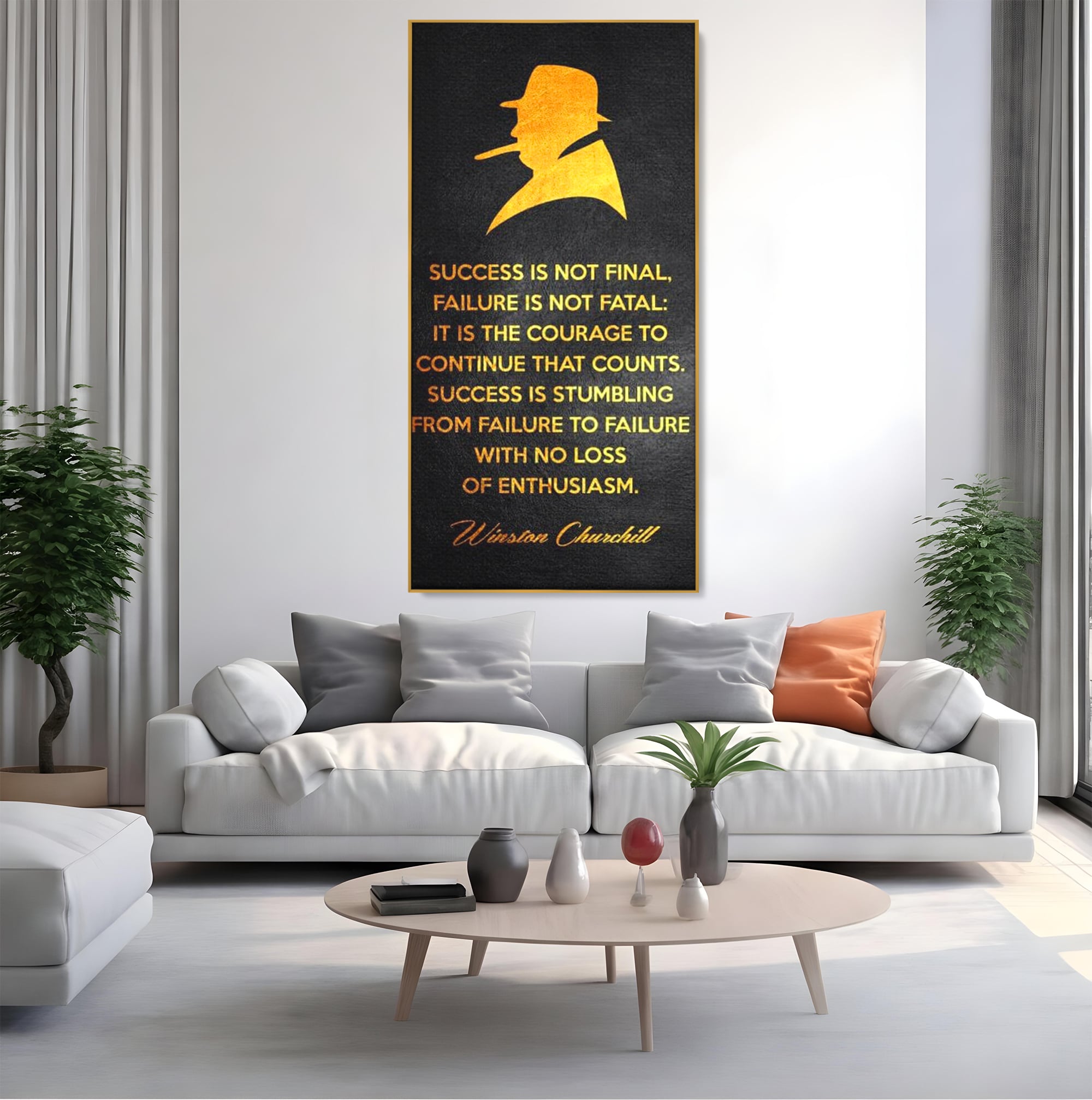 Tablou Canvas Premium LuxCanva® F1033, Gandeste Ca Un Lider , Churchill, Lideri, Motivatie, Perseverenta, Succes, Living Room, Birou, Culori vibrante