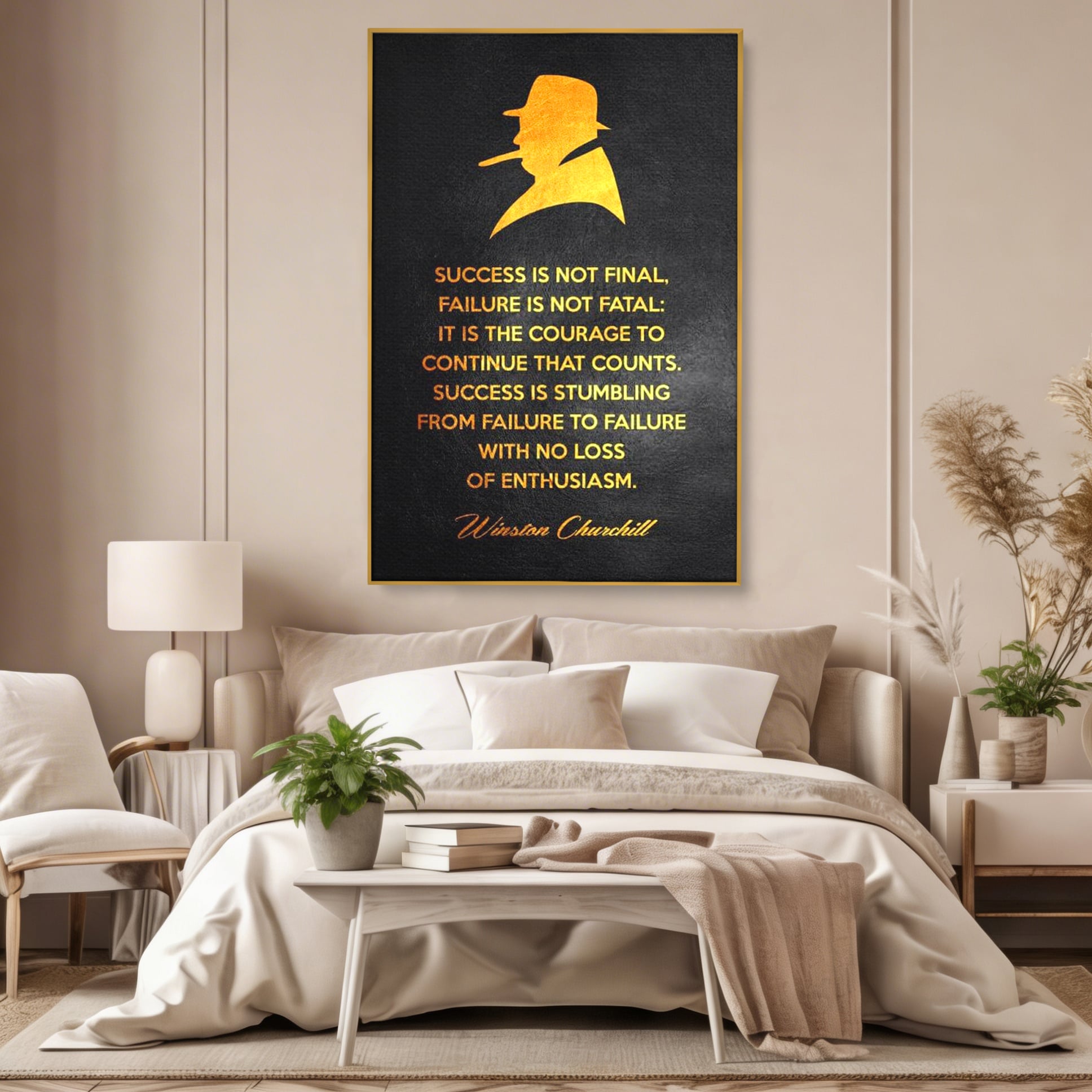 Tablou Canvas Premium LuxCanva® F1033, Gandeste Ca Un Lider , Churchill, Lideri, Motivatie, Perseverenta, Succes, Living Room, Birou, Culori vibrante