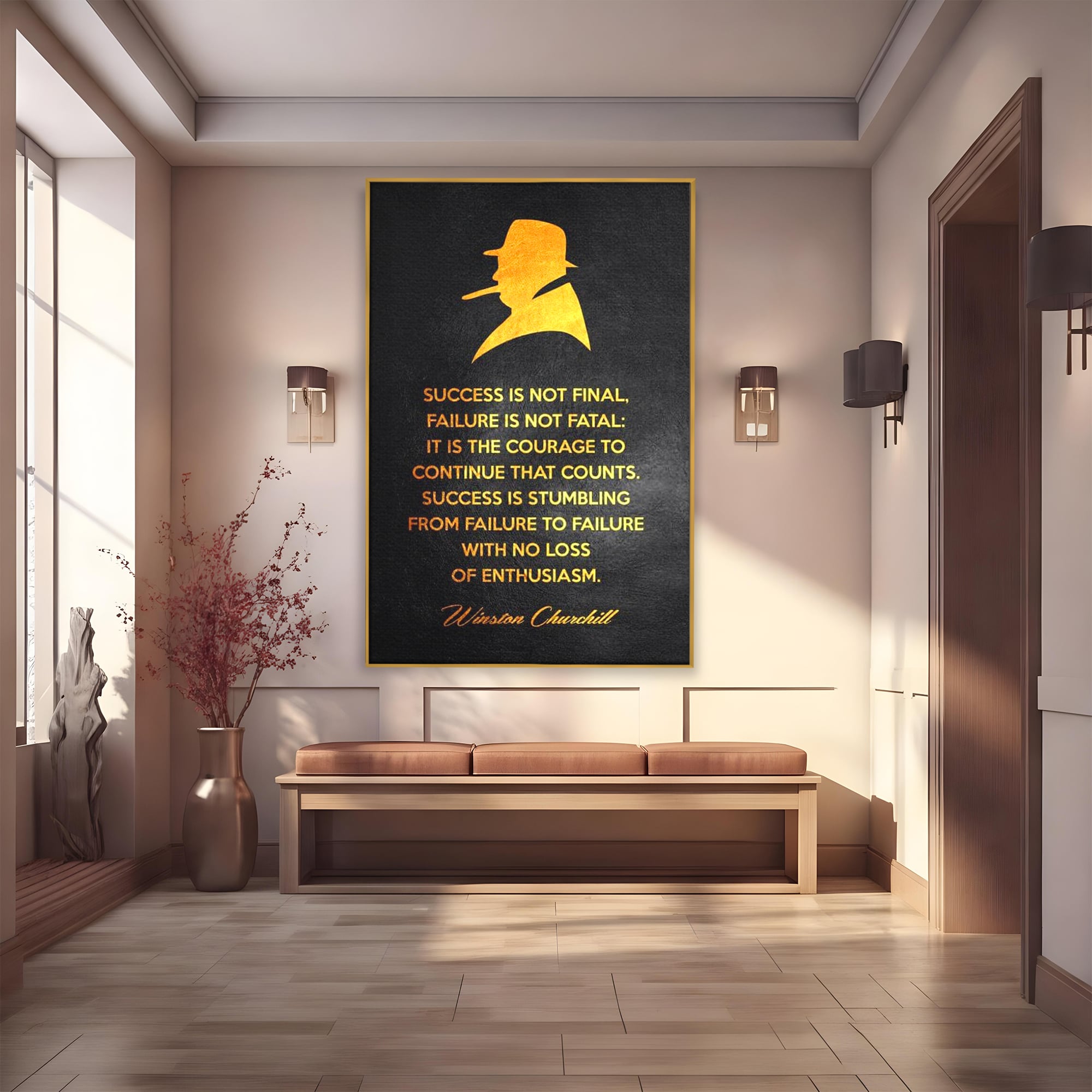 Tablou Canvas Premium LuxCanva® F1033, Gandeste Ca Un Lider , Churchill, Lideri, Motivatie, Perseverenta, Succes, Living Room, Birou, Culori vibrante