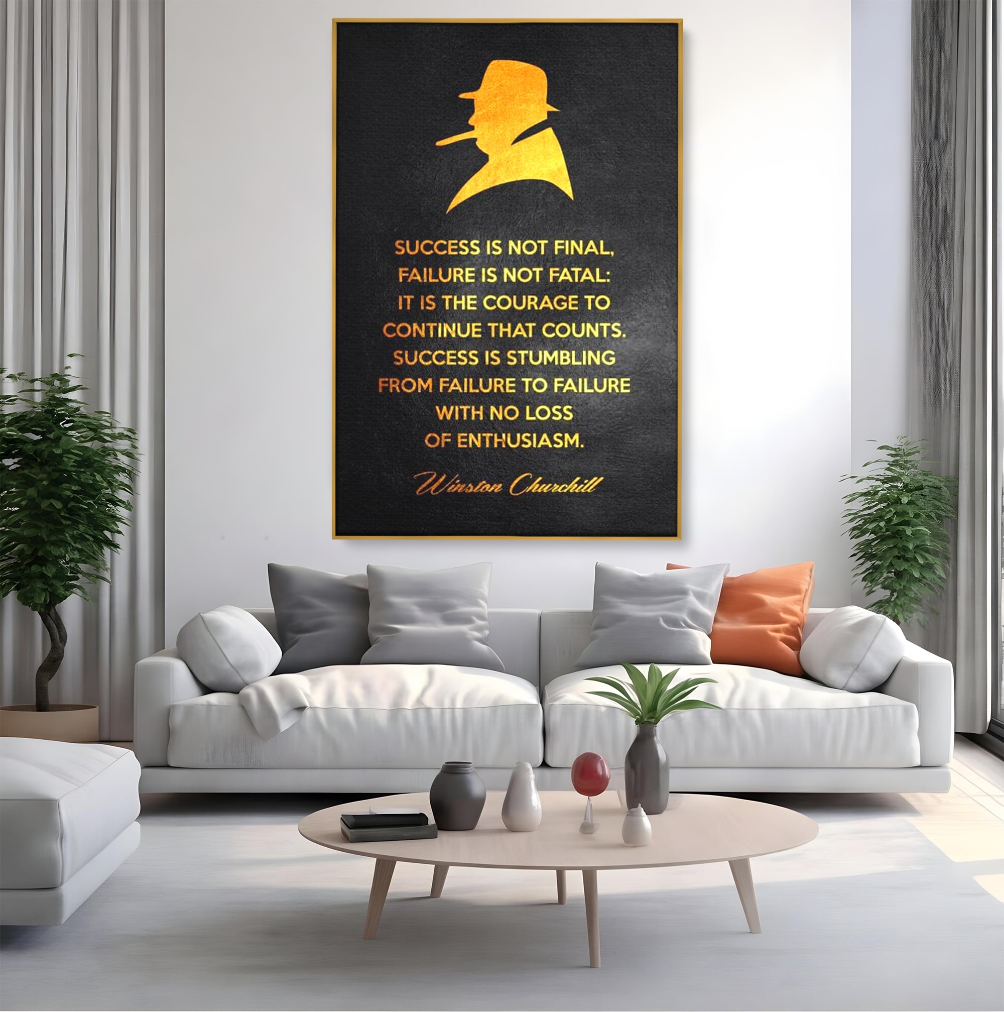 Tablou Canvas Premium LuxCanva® F1033, Gandeste Ca Un Lider , Churchill, Lideri, Motivatie, Perseverenta, Succes, Living Room, Birou, Culori vibrante