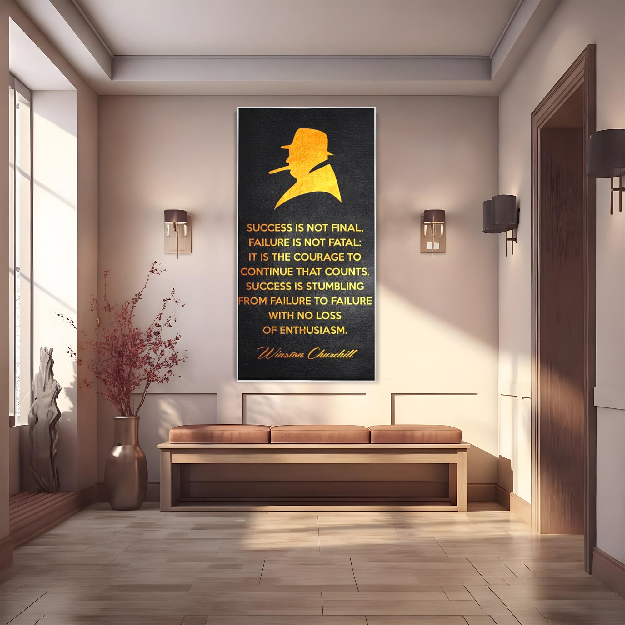Tablou Canvas Premium LuxCanva® F1033, Gandeste Ca Un Lider , Churchill, Lideri, Motivatie, Perseverenta, Succes, Living Room, Birou, Culori vibrante
