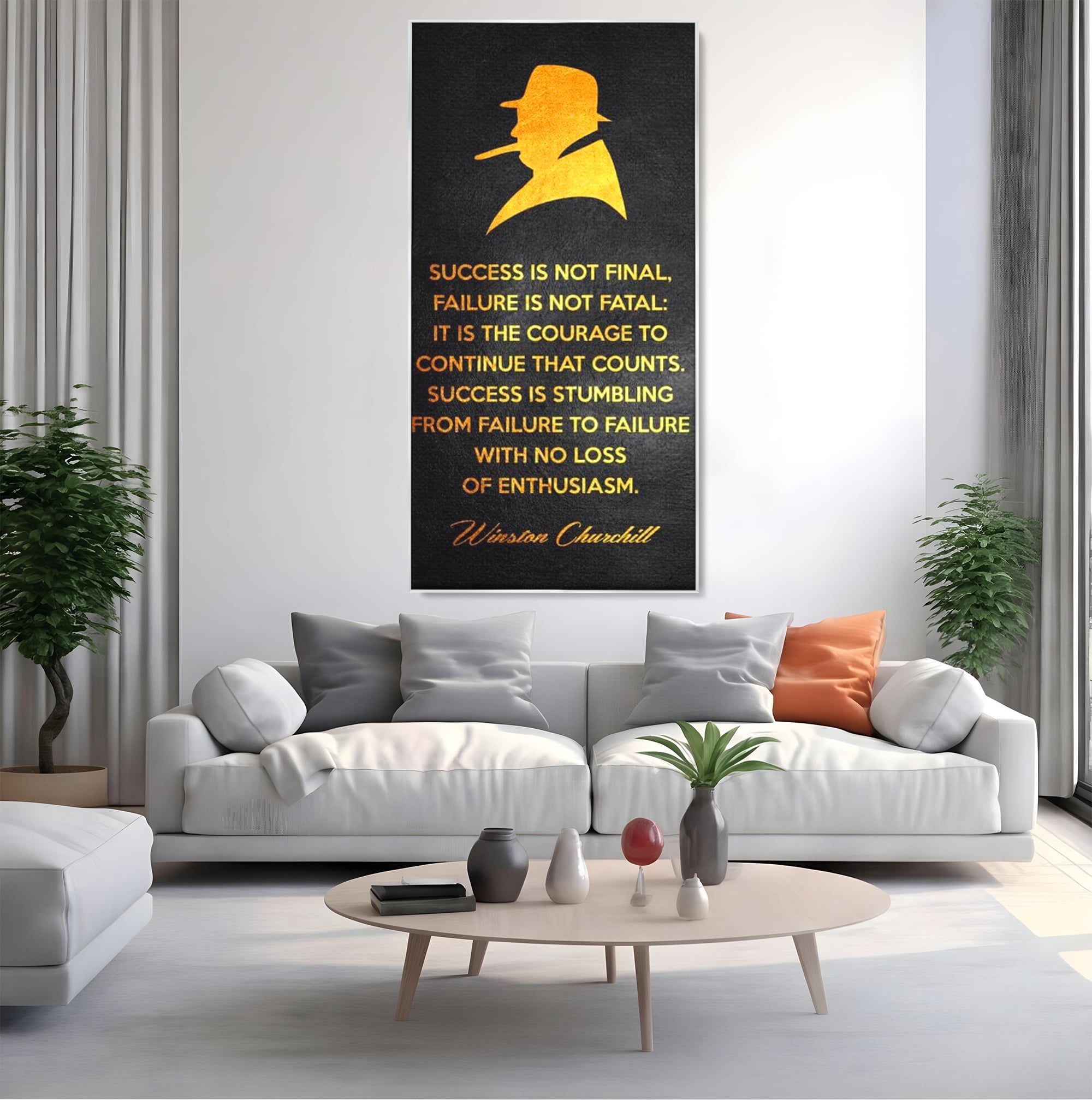 Tablou Canvas Premium LuxCanva® F1033, Gandeste Ca Un Lider , Churchill, Lideri, Motivatie, Perseverenta, Succes, Living Room, Birou, Culori vibrante