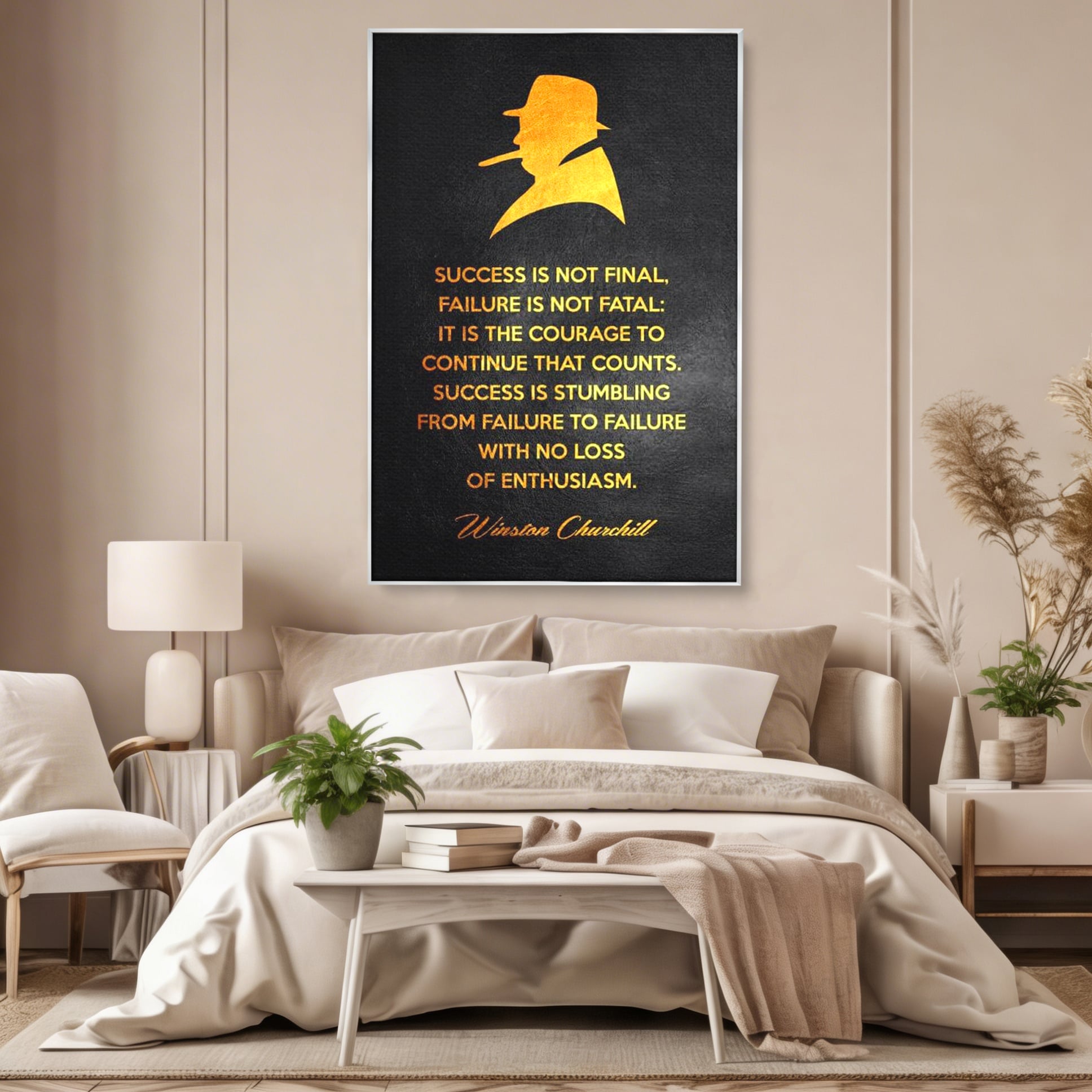 Tablou Canvas Premium LuxCanva® F1033, Gandeste Ca Un Lider , Churchill, Lideri, Motivatie, Perseverenta, Succes, Living Room, Birou, Culori vibrante