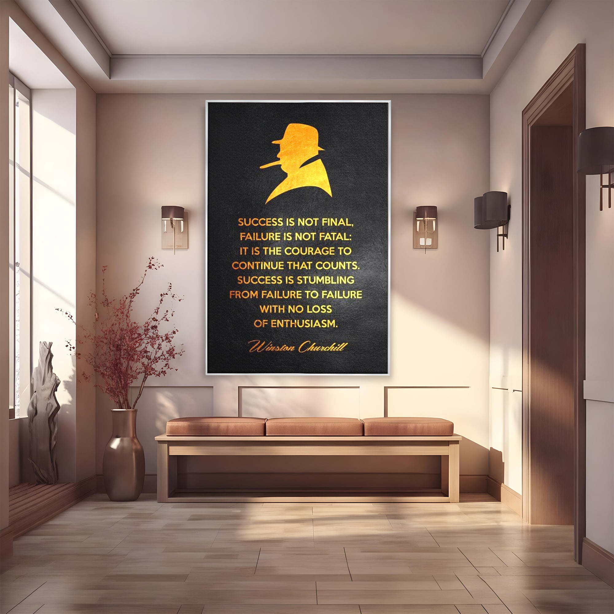 Tablou Canvas Premium LuxCanva® F1033, Gandeste Ca Un Lider , Churchill, Lideri, Motivatie, Perseverenta, Succes, Living Room, Birou, Culori vibrante