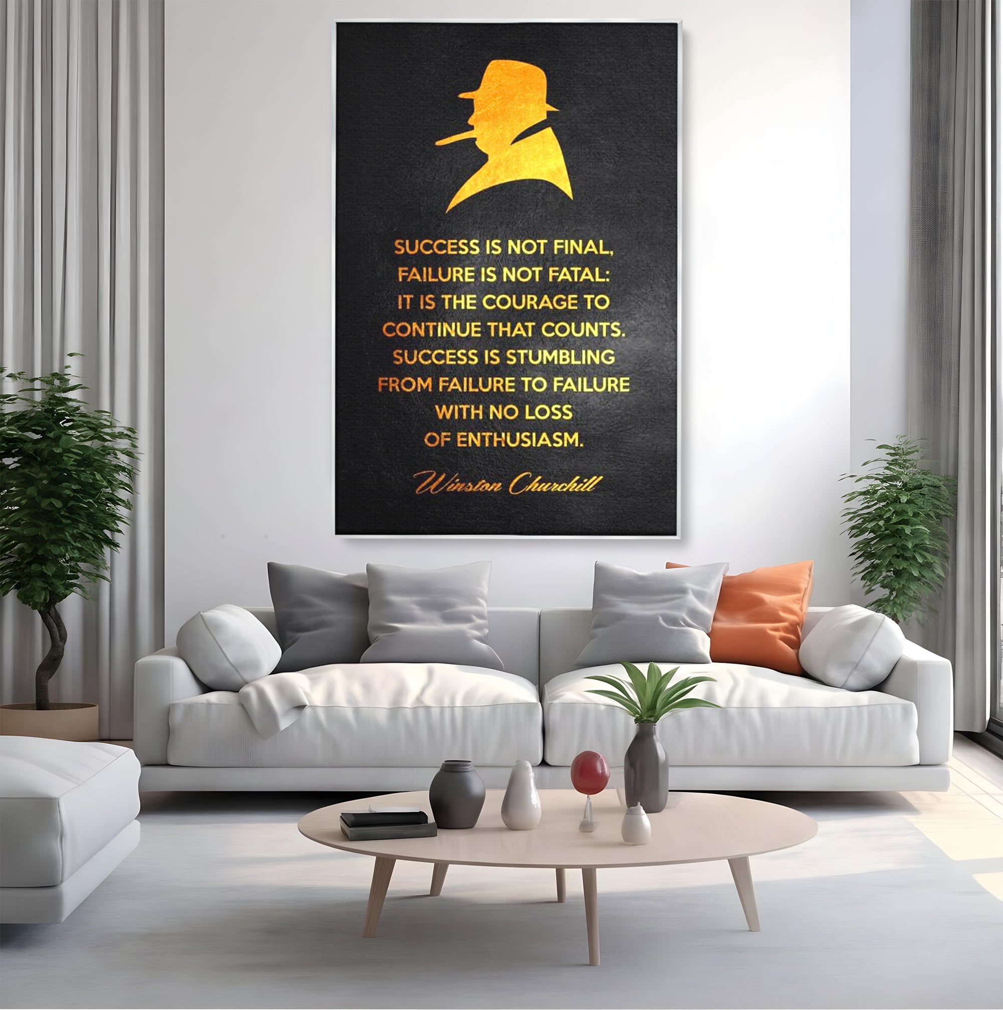 Tablou Canvas Premium LuxCanva® F1033, Gandeste Ca Un Lider , Churchill, Lideri, Motivatie, Perseverenta, Succes, Living Room, Birou, Culori vibrante