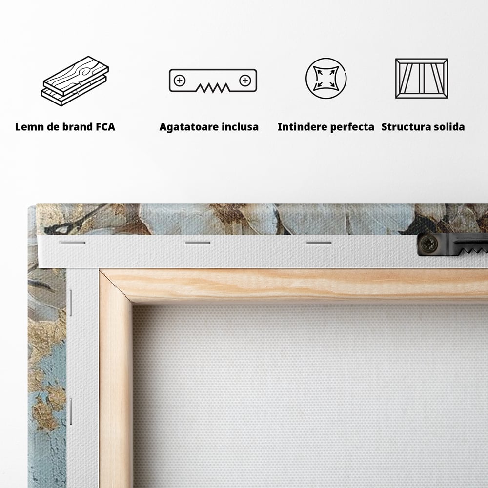 Tablou Canvas Premium LuxCanva® G1000, Ganduri Inflorite ,  Flori, Frumusete, Alb, Auriu, Petale, Estetica, Portret, Living, Dormitor, Culori vibrante
