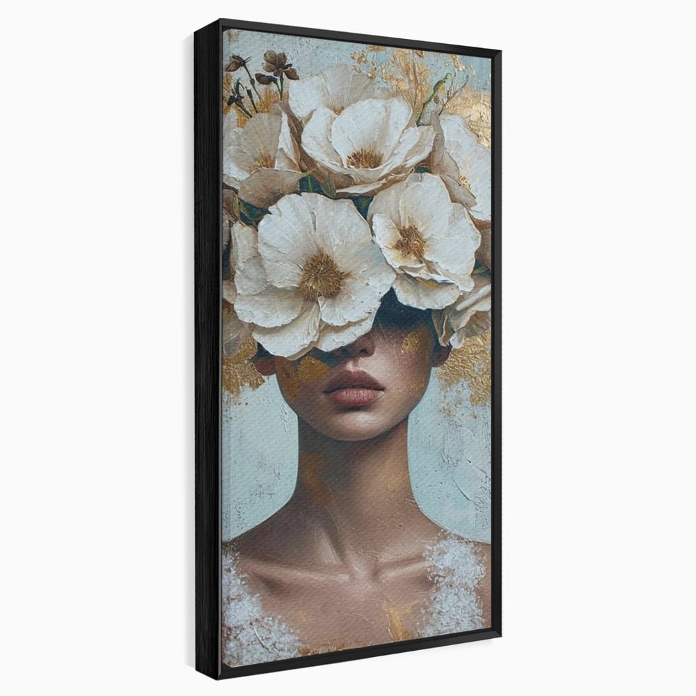Tablou Canvas Premium LuxCanva® G1000, Ganduri Inflorite ,  Flori, Frumusete, Alb, Auriu, Petale, Estetica, Portret, Living, Dormitor, Culori vibrante