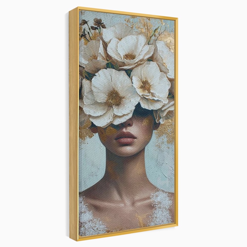 Tablou Canvas Premium LuxCanva® G1000, Ganduri Inflorite ,  Flori, Frumusete, Alb, Auriu, Petale, Estetica, Portret, Living, Dormitor, Culori vibrante