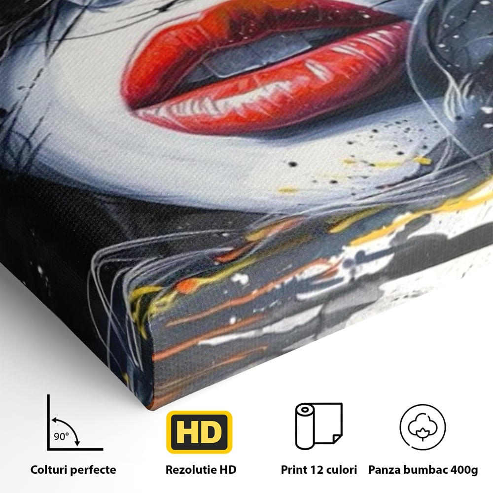 Tablou Canvas Premium LuxCanva® G1002, Mister In Culori , Buze, Rosii, Dramatism, Abstract, Frumusete, Haos, Living, Dormitor, Culori vibrante