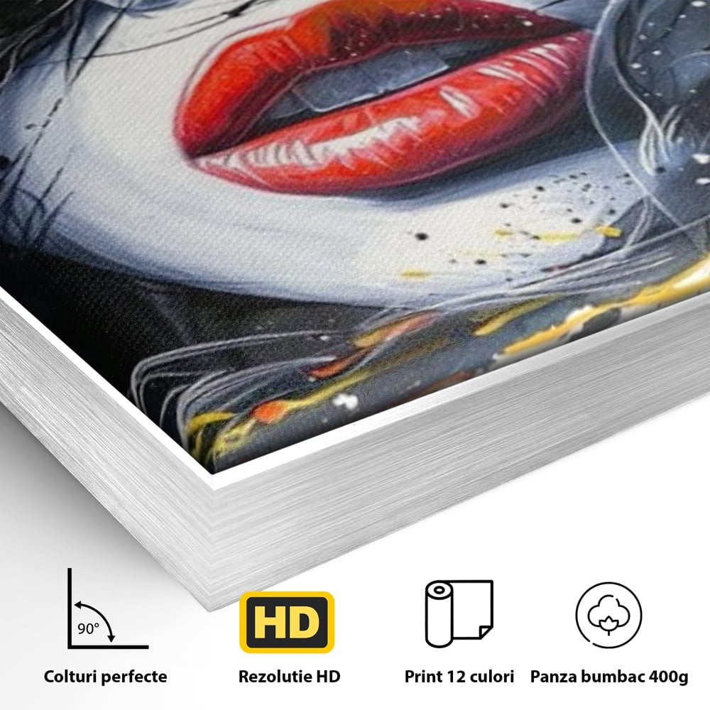 Tablou Canvas Premium LuxCanva® G1002, Mister In Culori , Buze, Rosii, Dramatism, Abstract, Frumusete, Haos, Living, Dormitor, Culori vibrante