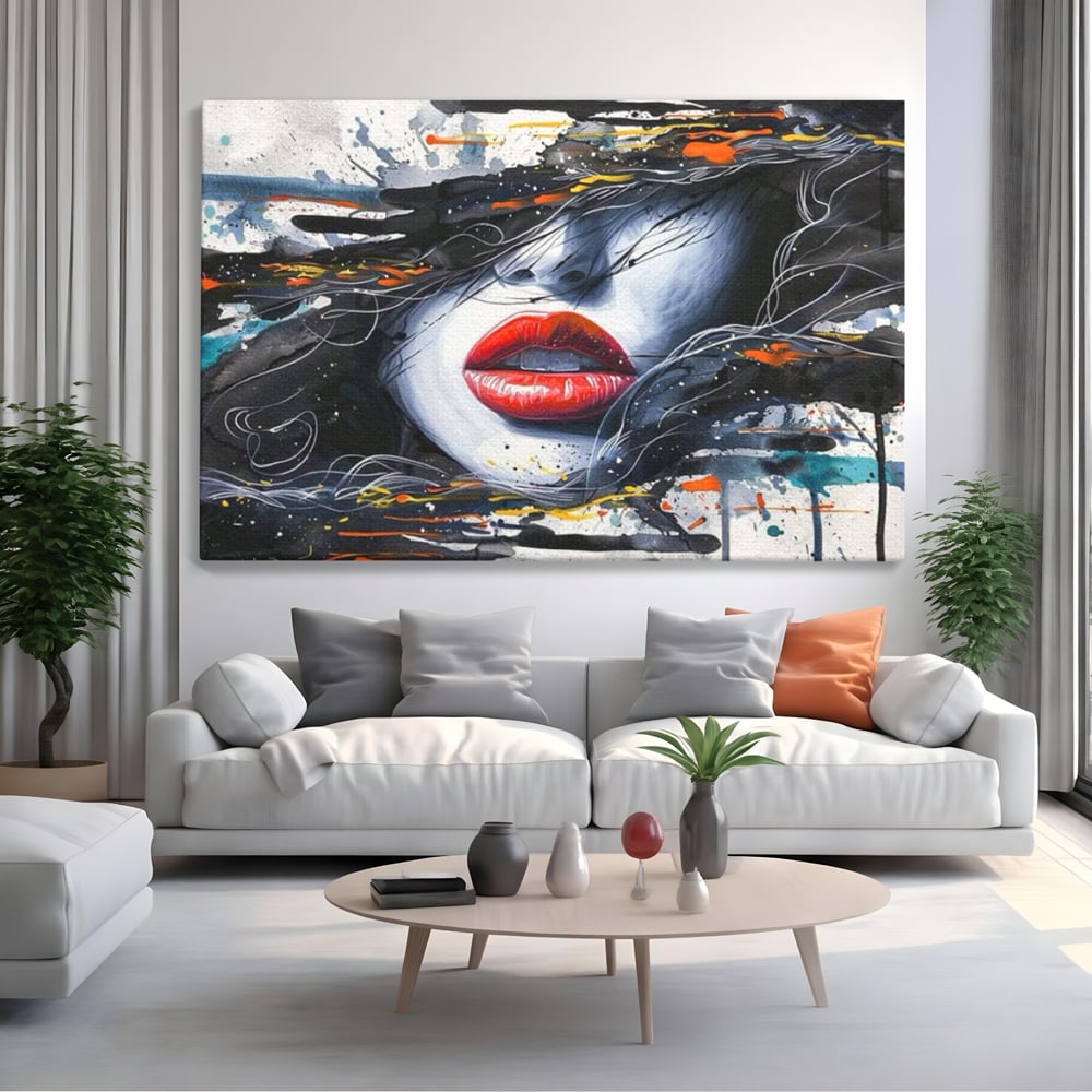 Tablou Canvas Premium LuxCanva® G1002, Mister In Culori , Buze, Rosii, Dramatism, Abstract, Frumusete, Haos, Living, Dormitor, Culori vibrante