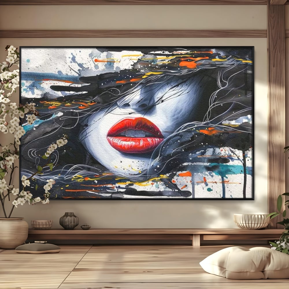 Tablou Canvas Premium LuxCanva® G1002, Mister In Culori , Buze, Rosii, Dramatism, Abstract, Frumusete, Haos, Living, Dormitor, Culori vibrante
