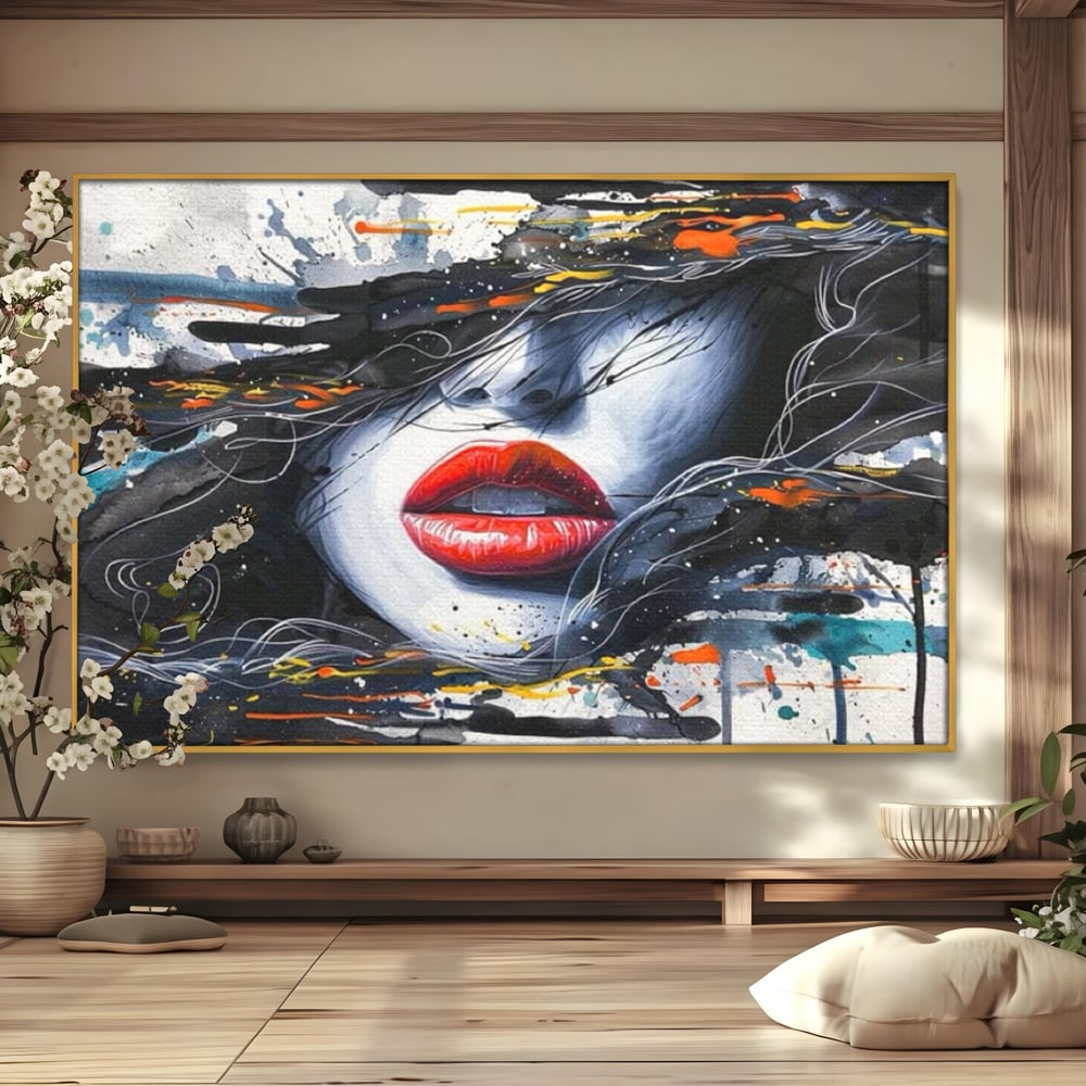 Tablou Canvas Premium LuxCanva® G1002, Mister In Culori , Buze, Rosii, Dramatism, Abstract, Frumusete, Haos, Living, Dormitor, Culori vibrante