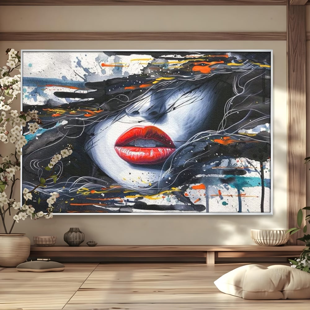 Tablou Canvas Premium LuxCanva® G1002, Mister In Culori , Buze, Rosii, Dramatism, Abstract, Frumusete, Haos, Living, Dormitor, Culori vibrante