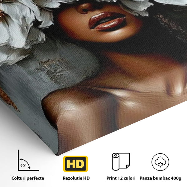 Tablou Canvas Premium LuxCanva® G1003, Regina Florilor , Eleganta, Piele, Stralucitoare, Textura, Senzualitate, Portret, Living, Dormitor, Culori vibrante