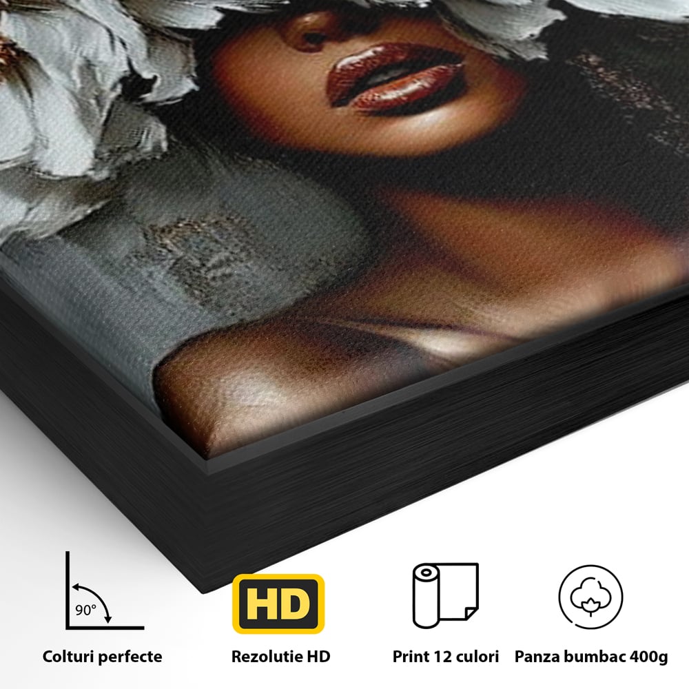 Tablou Canvas Premium LuxCanva® G1003, Regina Florilor , Eleganta, Piele, Stralucitoare, Textura, Senzualitate, Portret, Living, Dormitor, Culori vibrante