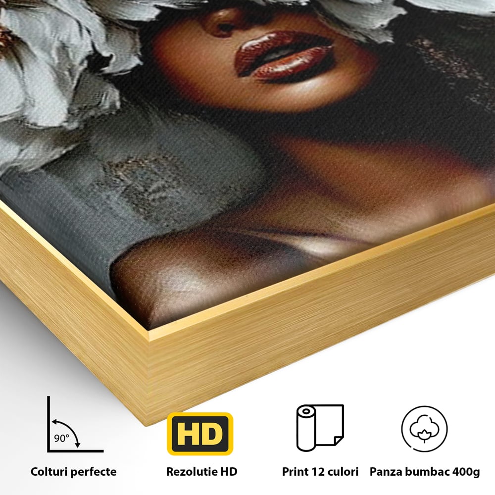 Tablou Canvas Premium LuxCanva® G1003, Regina Florilor , Eleganta, Piele, Stralucitoare, Textura, Senzualitate, Portret, Living, Dormitor, Culori vibrante
