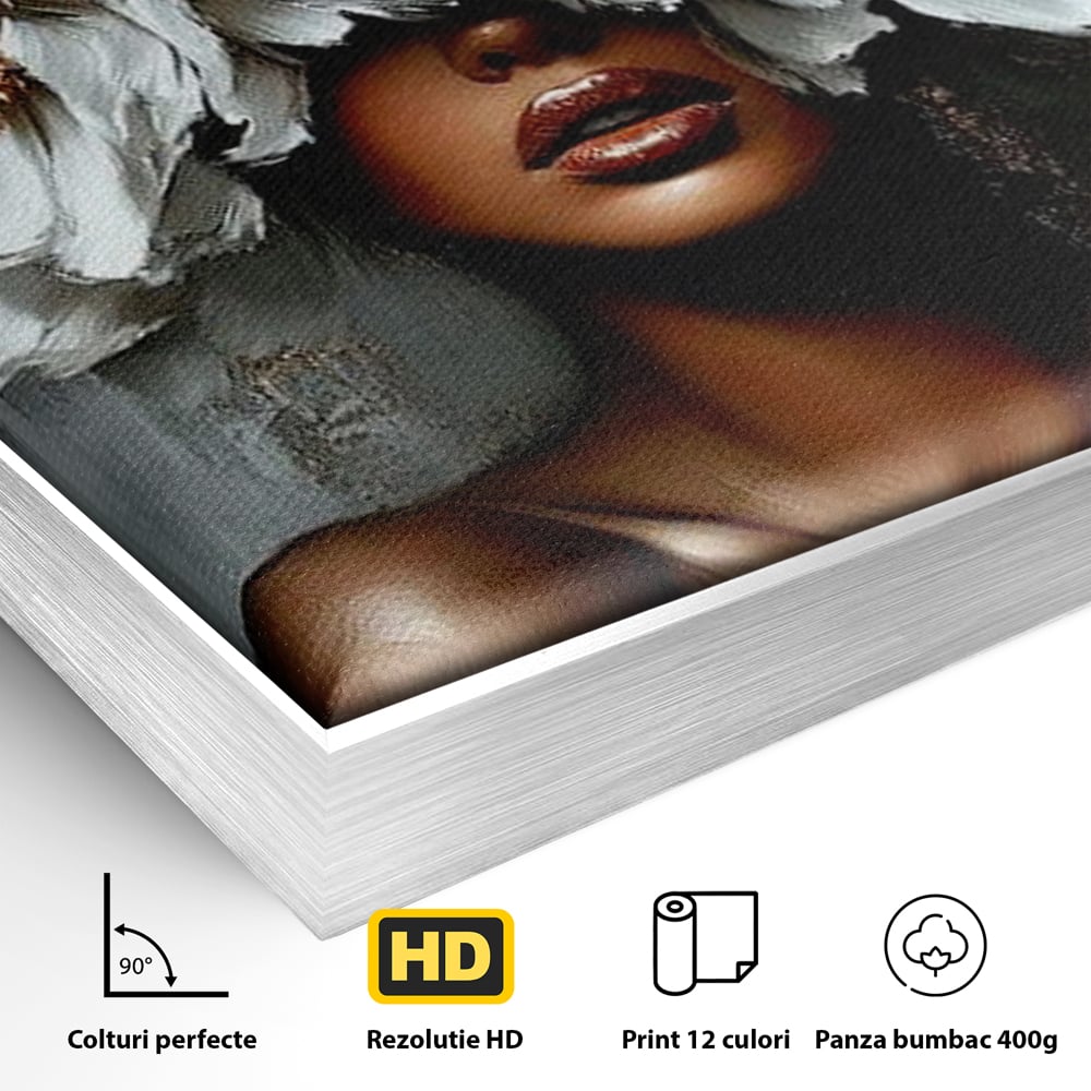 Tablou Canvas Premium LuxCanva® G1003, Regina Florilor , Eleganta, Piele, Stralucitoare, Textura, Senzualitate, Portret, Living, Dormitor, Culori vibrante