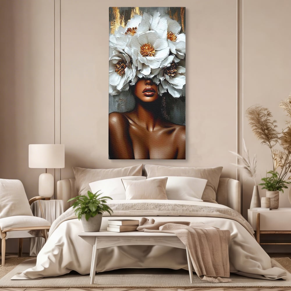 Tablou Canvas Premium LuxCanva® G1003, Regina Florilor , Eleganta, Piele, Stralucitoare, Textura, Senzualitate, Portret, Living, Dormitor, Culori vibrante