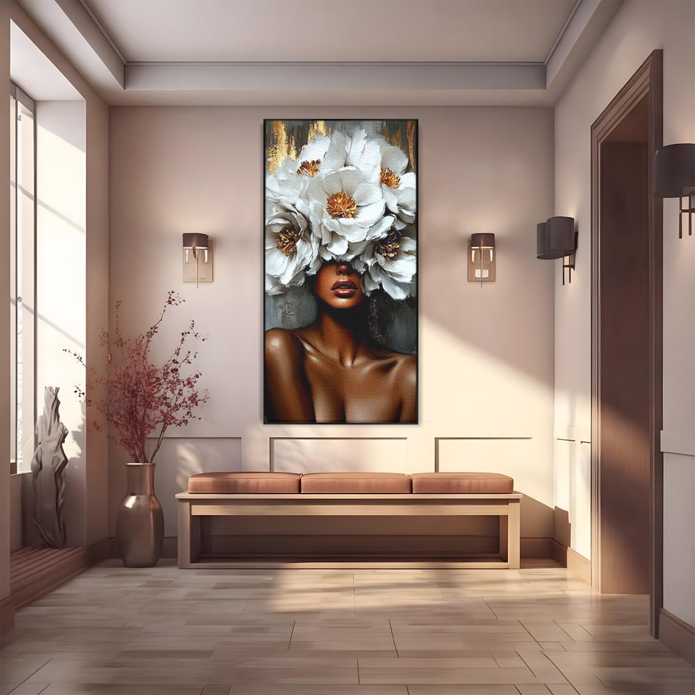Tablou Canvas Premium LuxCanva® G1003, Regina Florilor , Eleganta, Piele, Stralucitoare, Textura, Senzualitate, Portret, Living, Dormitor, Culori vibrante