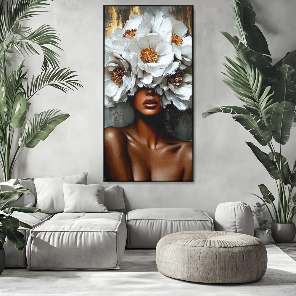 Tablou Canvas Premium LuxCanva® G1003, Regina Florilor , Eleganta, Piele, Stralucitoare, Textura, Senzualitate, Portret, Living, Dormitor, Culori vibrante
