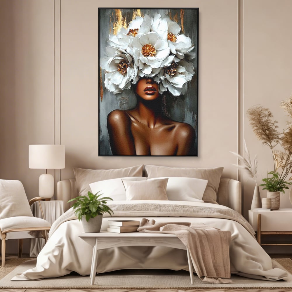 Tablou Canvas Premium LuxCanva® G1003, Regina Florilor , Eleganta, Piele, Stralucitoare, Textura, Senzualitate, Portret, Living, Dormitor, Culori vibrante