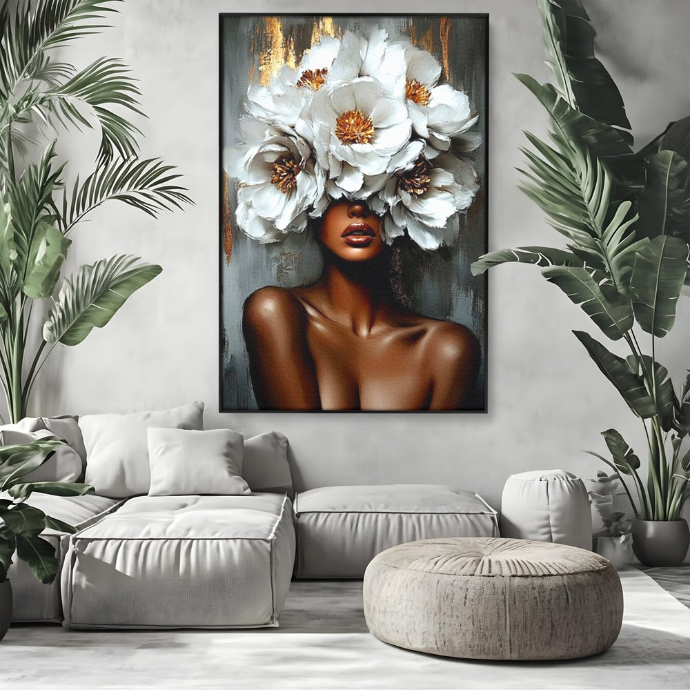Tablou Canvas Premium LuxCanva® G1003, Regina Florilor , Eleganta, Piele, Stralucitoare, Textura, Senzualitate, Portret, Living, Dormitor, Culori vibrante