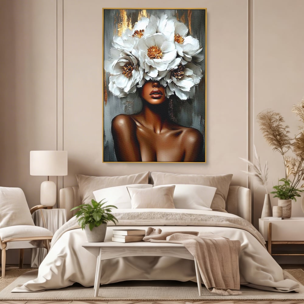 Tablou Canvas Premium LuxCanva® G1003, Regina Florilor , Eleganta, Piele, Stralucitoare, Textura, Senzualitate, Portret, Living, Dormitor, Culori vibrante