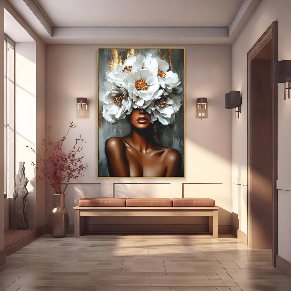 Tablou Canvas Premium LuxCanva® G1003, Regina Florilor , Eleganta, Piele, Stralucitoare, Textura, Senzualitate, Portret, Living, Dormitor, Culori vibrante