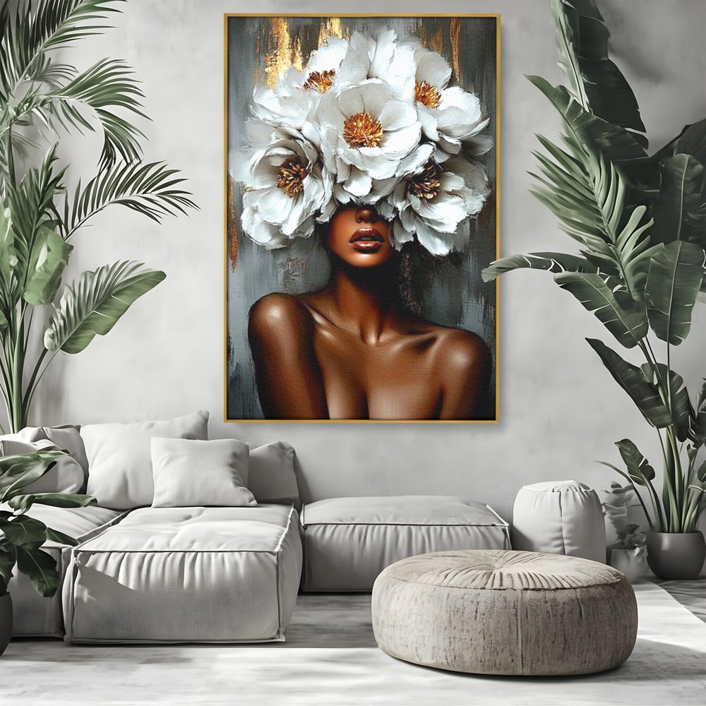 Tablou Canvas Premium LuxCanva® G1003, Regina Florilor , Eleganta, Piele, Stralucitoare, Textura, Senzualitate, Portret, Living, Dormitor, Culori vibrante