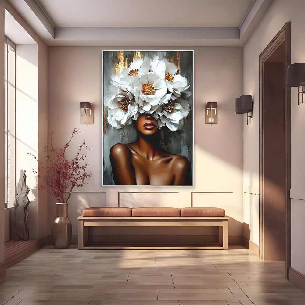Tablou Canvas Premium LuxCanva® G1003, Regina Florilor , Eleganta, Piele, Stralucitoare, Textura, Senzualitate, Portret, Living, Dormitor, Culori vibrante